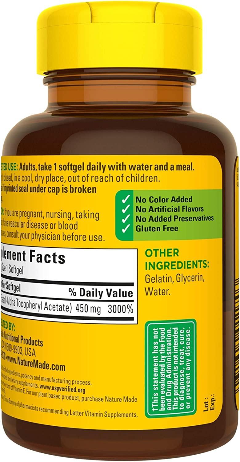 Nature Made Vitamin E 450mg (1000 IU) Softgels 60 Count for