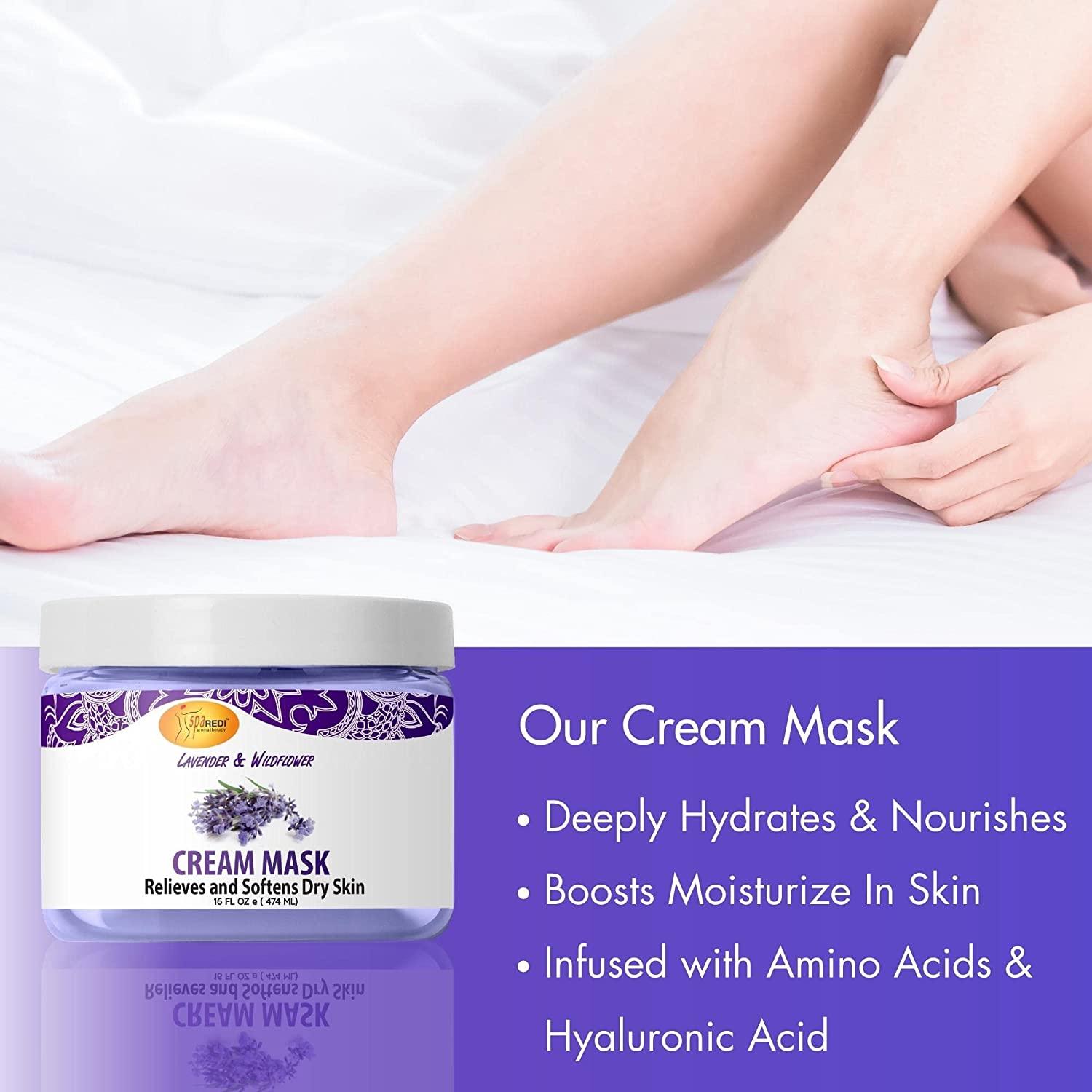 SPA REDI Body and Foot Cream Mask, Lavender and Wildflower, 16 Oz