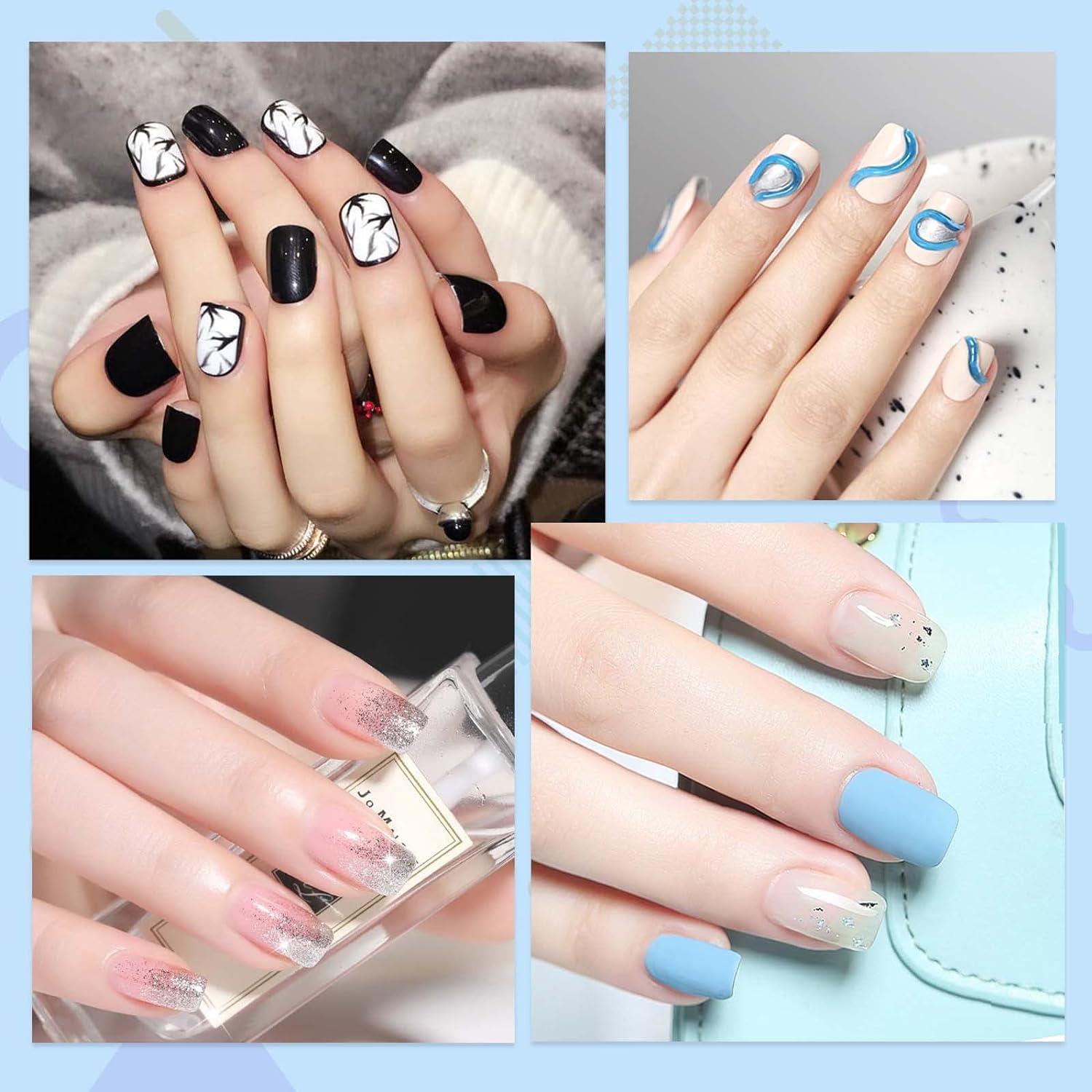 Matte Square Nails with Basic Design