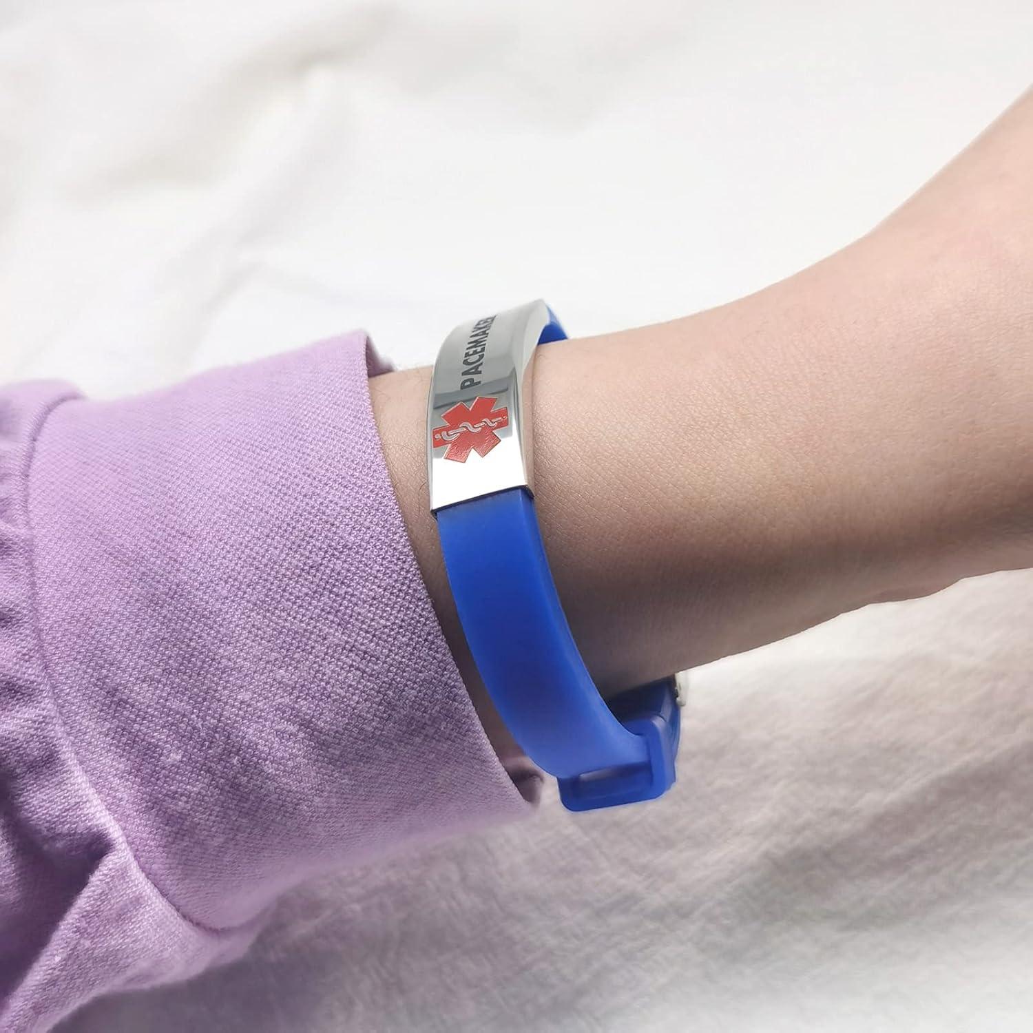 Medical Alert ID Bracelet for Men Women Laser Engraved Blood