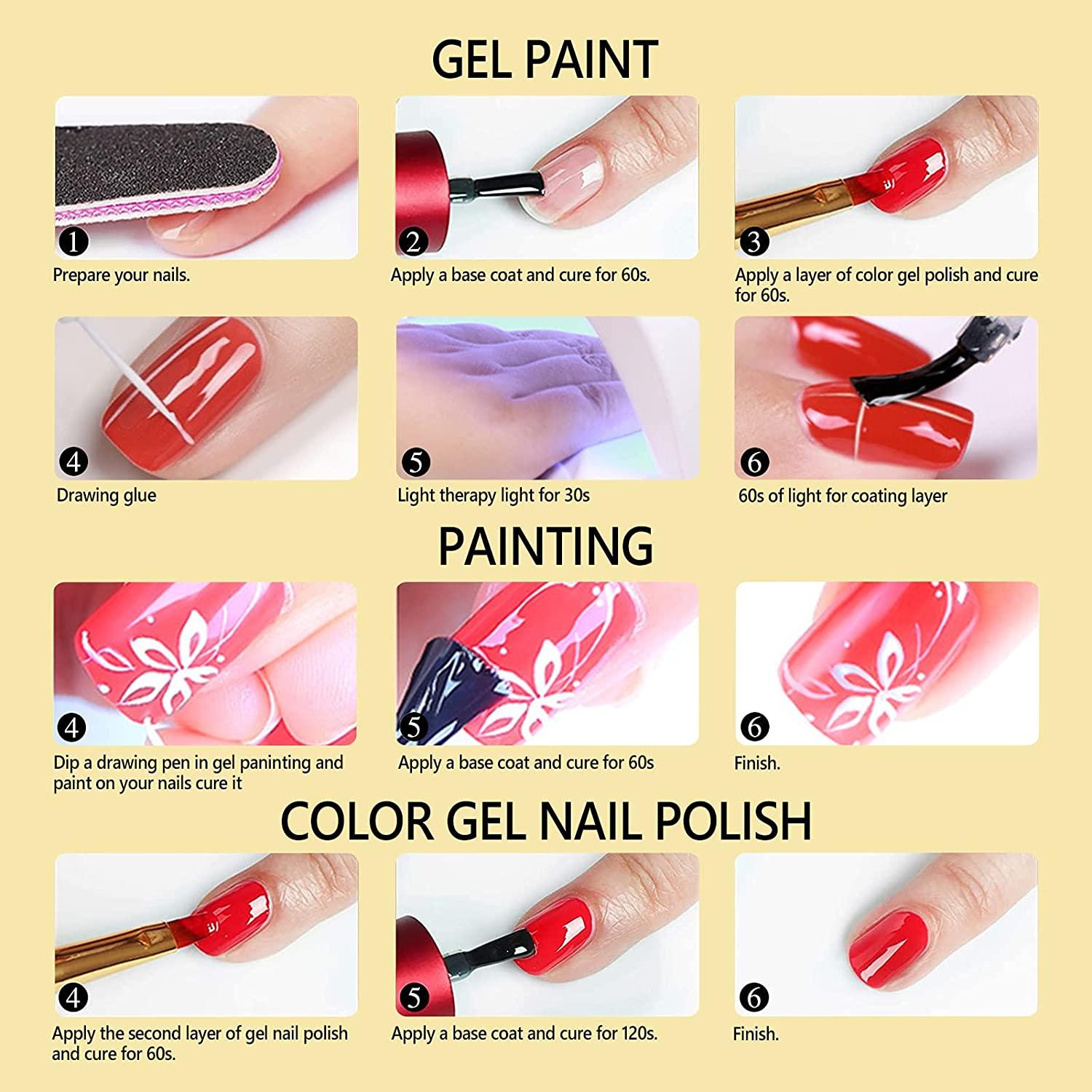 Painted Gel Nail Polish Set, 24 Colors Line Nail Polish Gel Painting  Drawing UV Light LED Soak Off Nail Art Design & Nail Salon DIY Manicure Kit  (24 Colors)