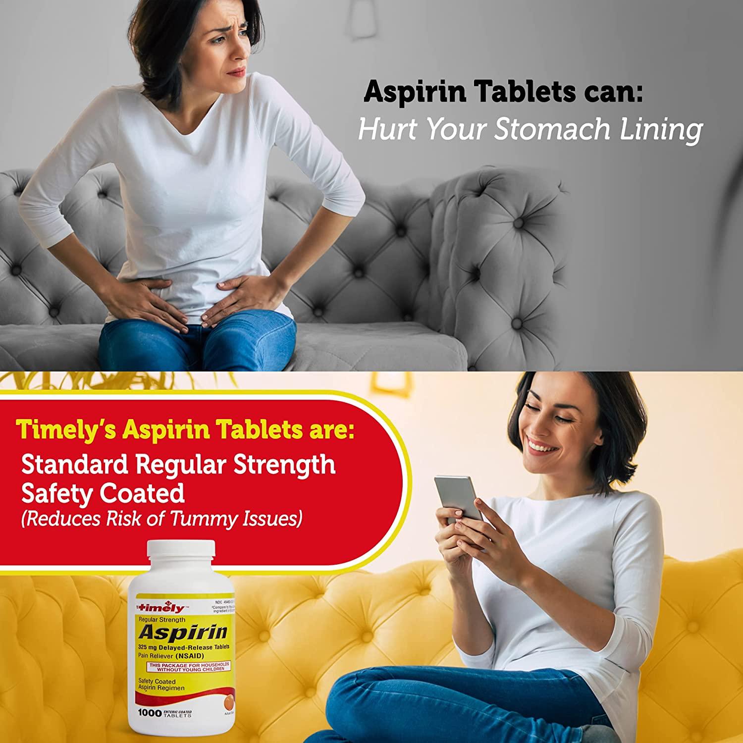 Timely by Time Cap Labs Aspirin 325mg Enteric Coated Tablets 1000 Count Made in USA Pain