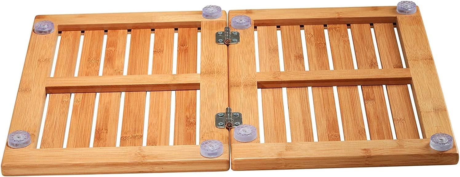 Bamboo Shower Mat Wood Bath Mat, Outdoor Shower Mat Foldable, Non