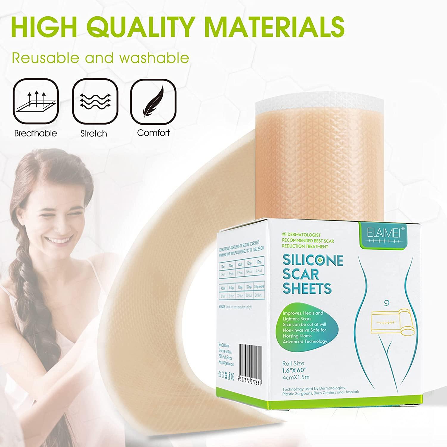 Silicone Scar Sheets(1.6'' x 60''Roll1.5M) Soft Silicone Gel Scar Tape Painless Silicone Tape