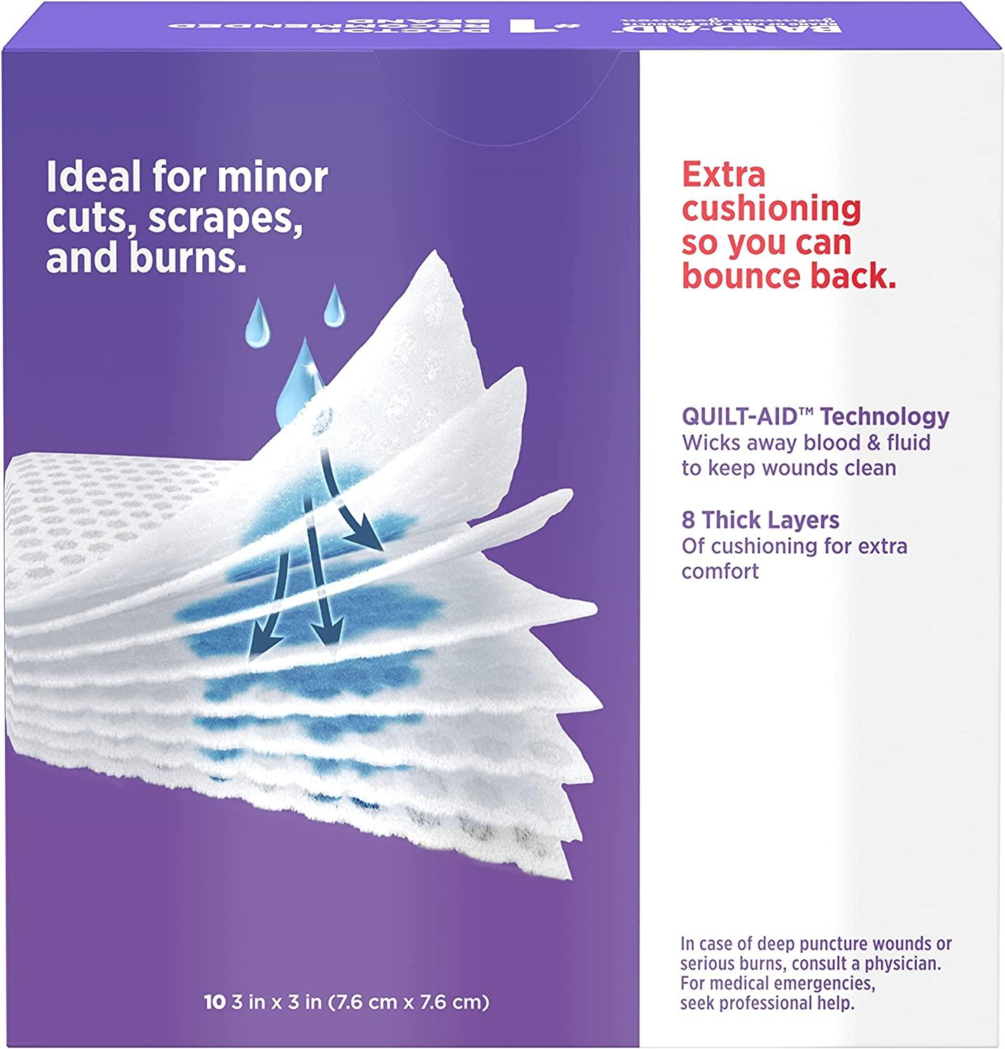 BandAid Brand Cushion Care NonStick Gauze Pads, IndividuallyWrapped, Medium, 3 in x 3 in, 10 ct