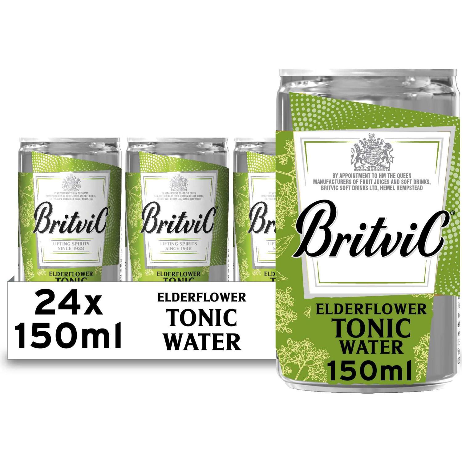 Britvic Low Calorie Elderflower Tonic Water 24 x 150ml Can Low Calorie