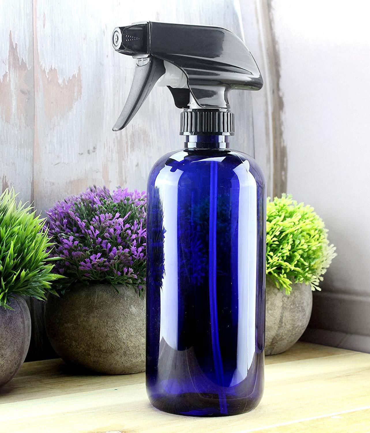 16oz Cobalt Blue PLASTIC Spray Bottles w/Heavy Duty Mist & Stream