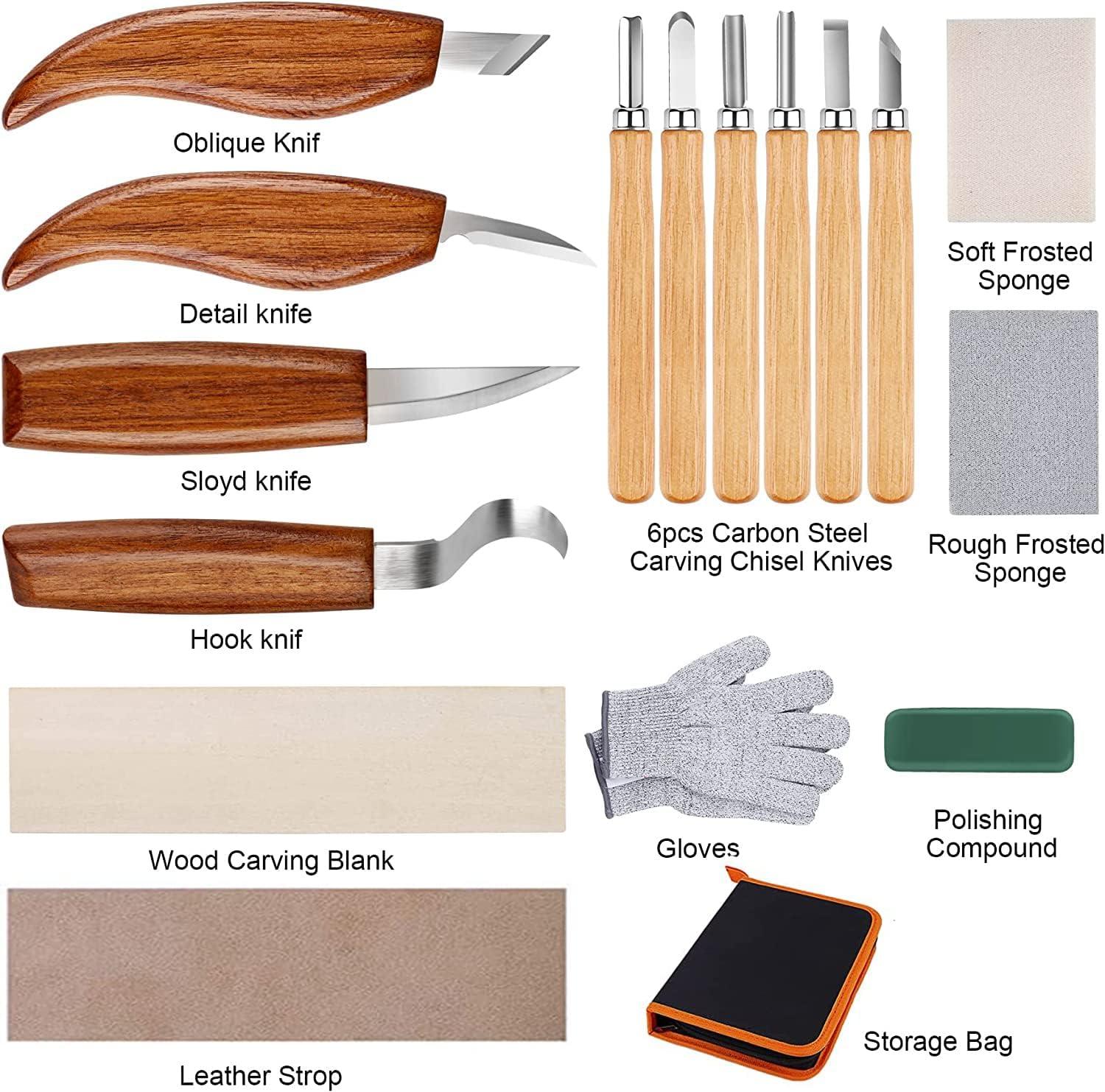 Wood Carving Tools 7 in 1 Wood Carving Kit with Carving Hook Knife