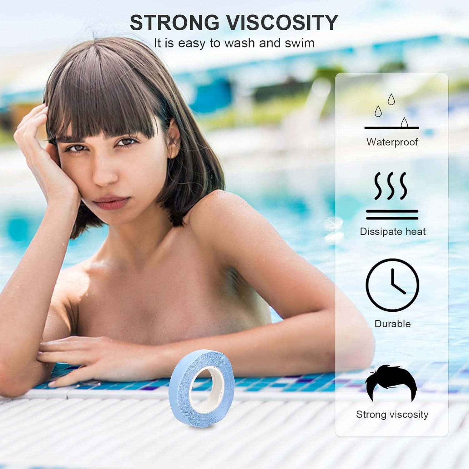 120 Pieces Lace Front Wig Tape Double Sided Adhesive Wig Tapes Waterproof C Shaped Hair Long Short No Wigs Toupees Extension Blue