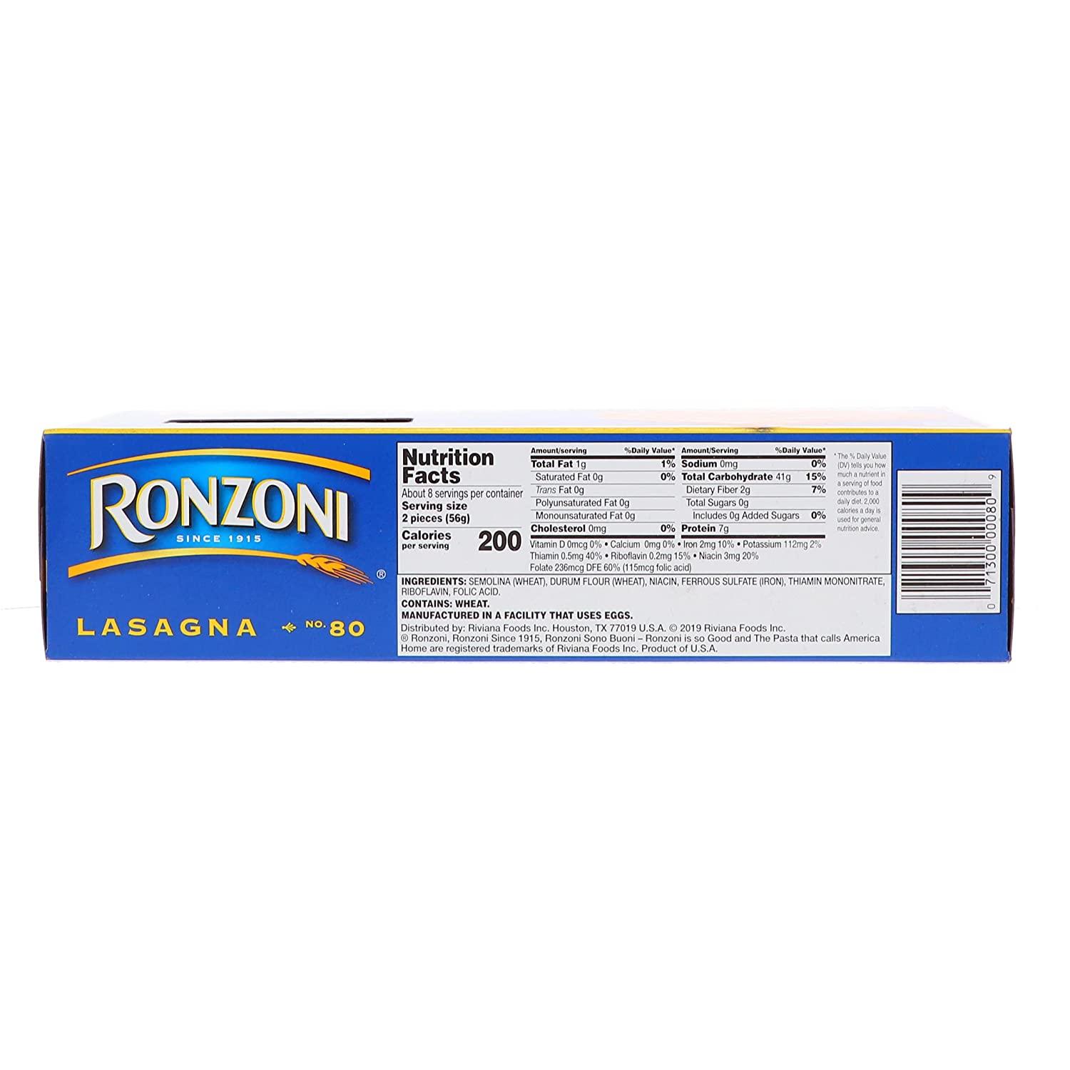 Ronzoni Lasagna Enriched Macaroni 16 Oz. Pack Of 3.