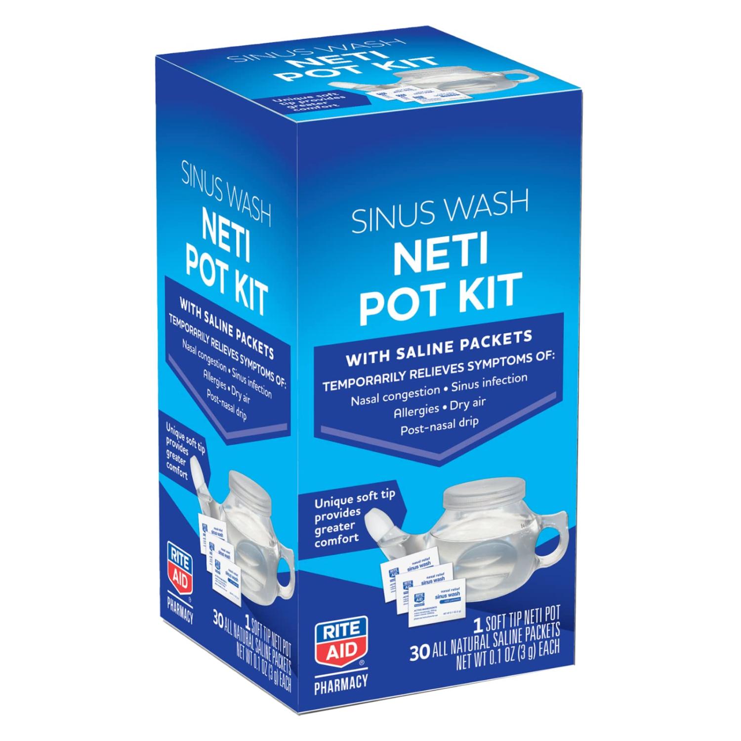 Rite Aid Neti Pot Nasal Rinse Kit with 30 Salt Packets 1 Kit Sinus