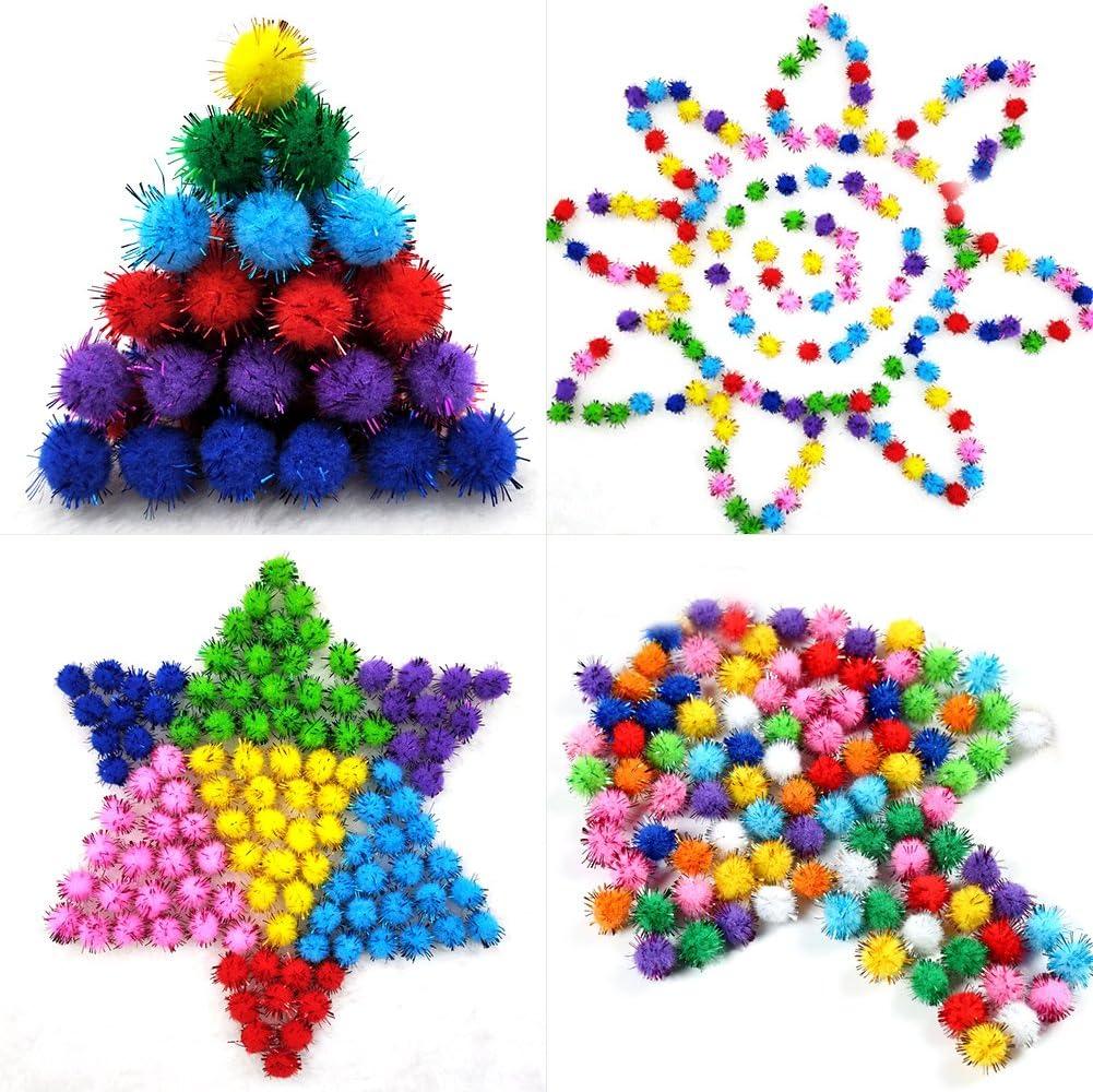 Glitter pom poms mixed color in assorted size for art craft