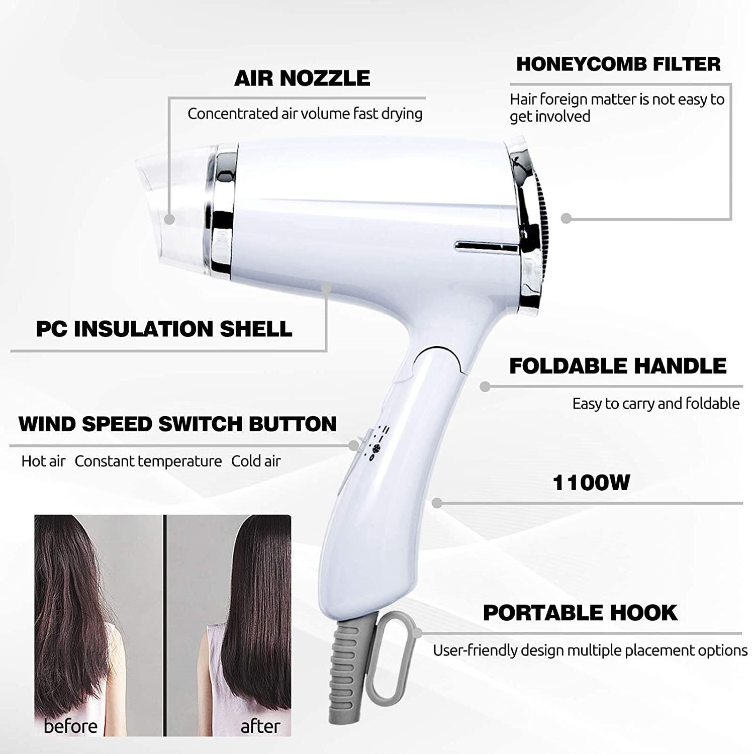 Lightweight Small Travel Blow Dryer Compact Hair Dryer with Folding