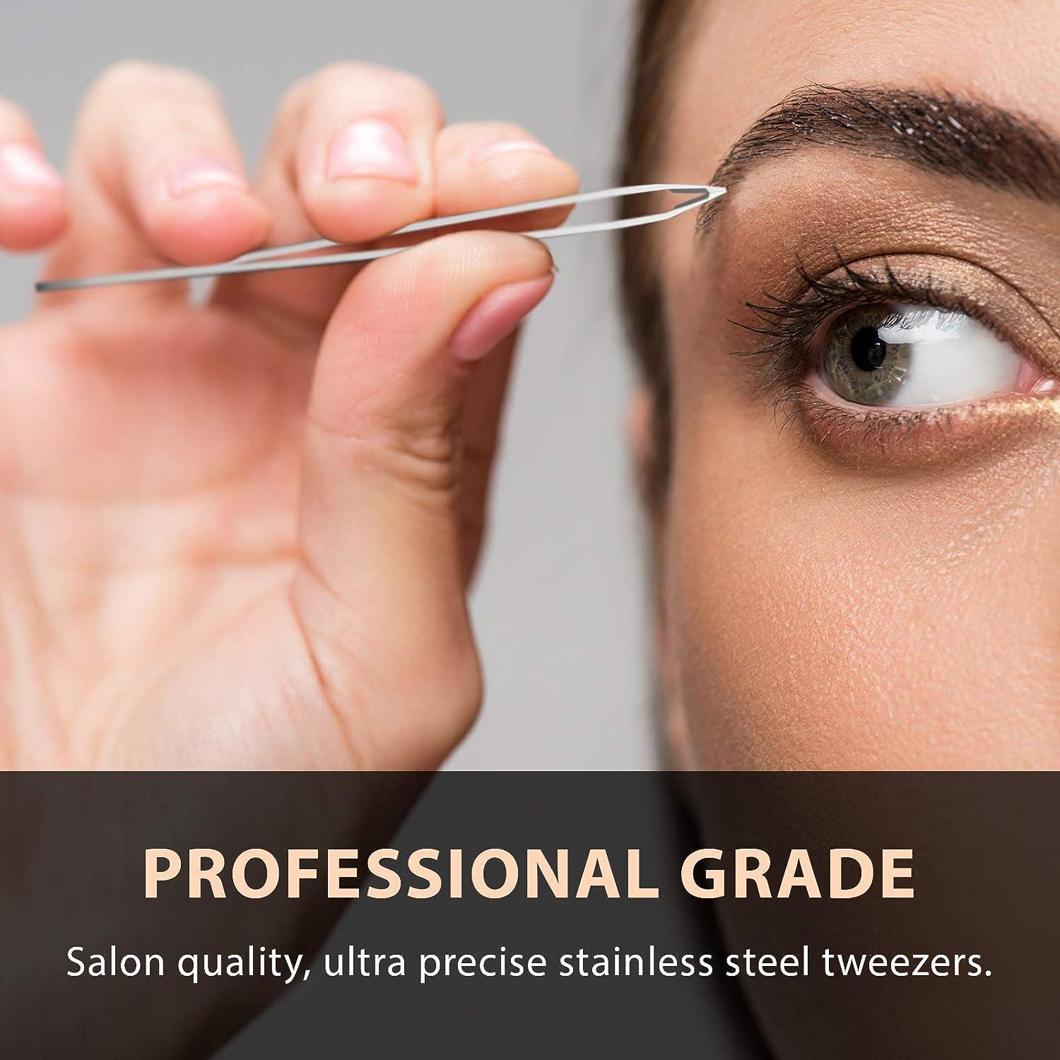  Tweezees Precision Stainless Steel Tweezers, Professional  Slant Tip & Splinter Tip Tweezer, Extra Sharp Hair Removal Tool