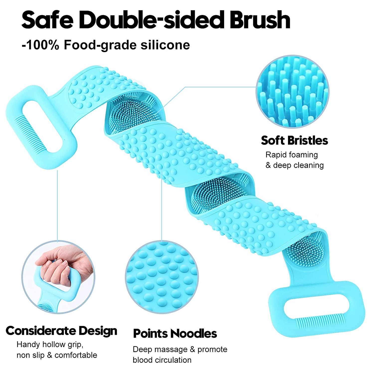 Bath Brush Double Side Silicone Massage Brush Back Shower Cleaning