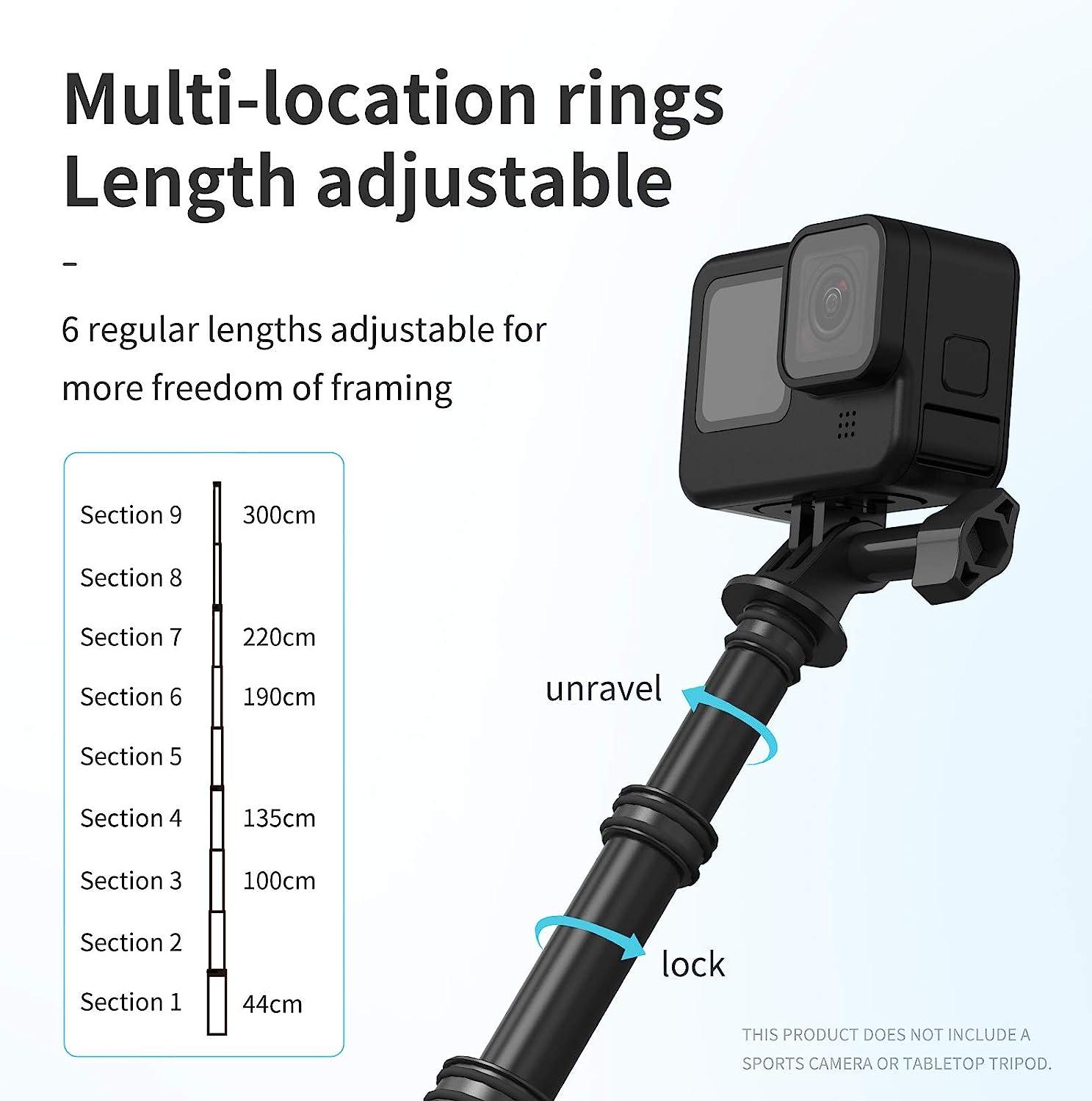 Carbon Fiber Selfie Stick Adjustable Extension Pole For Insta 360 Action  Camera