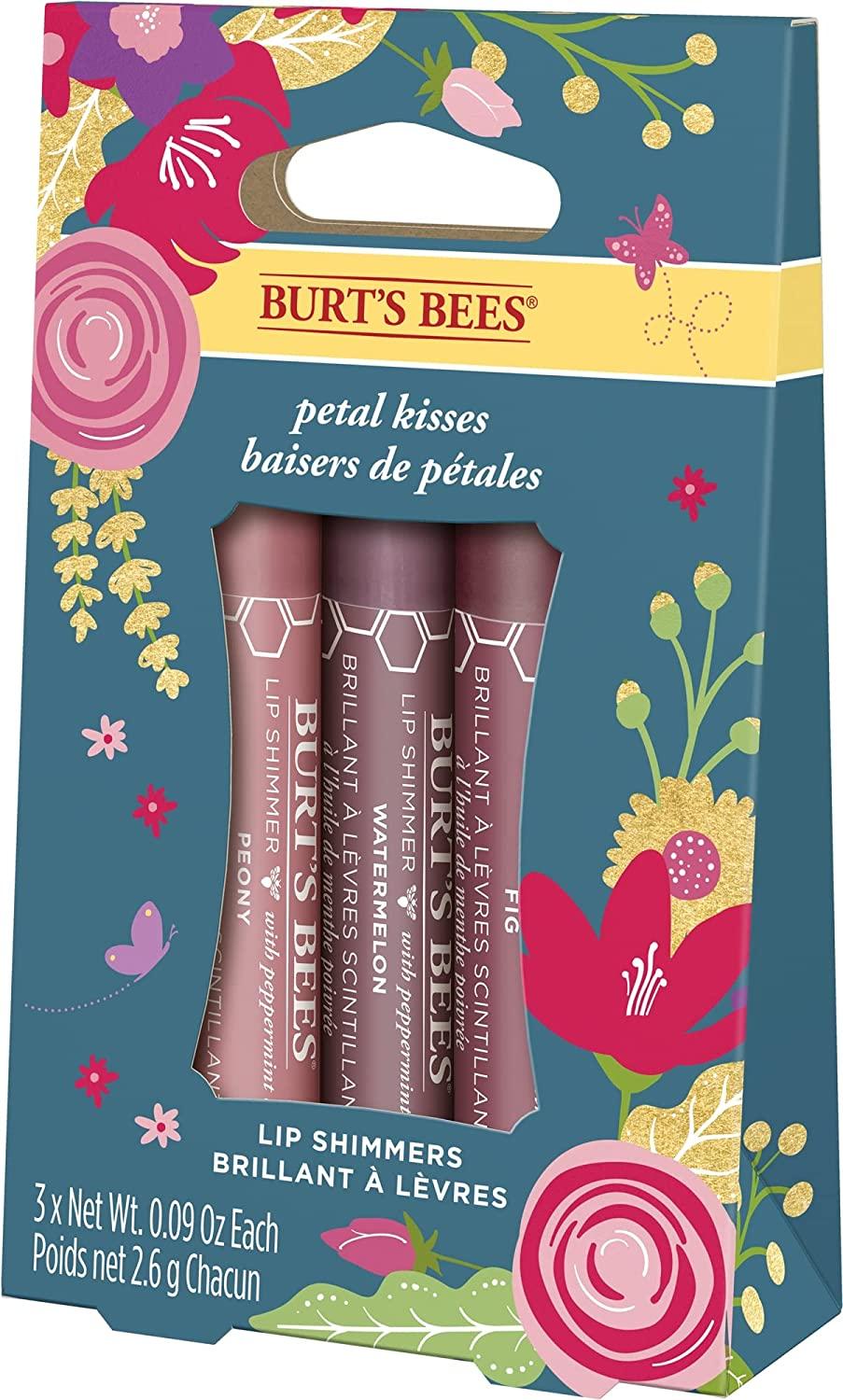 Burt's Bees Lip Colour Gift Set, 3 Lip Shimmers in Peony, Rhubarb and