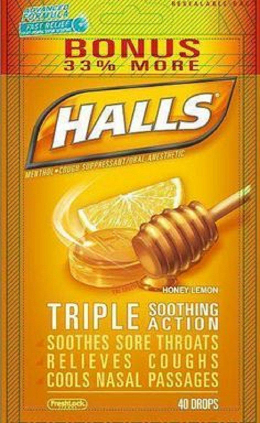 Halls Menthol Cough Suppressant/Oral Anesthetic, HoneyLemon, Drops