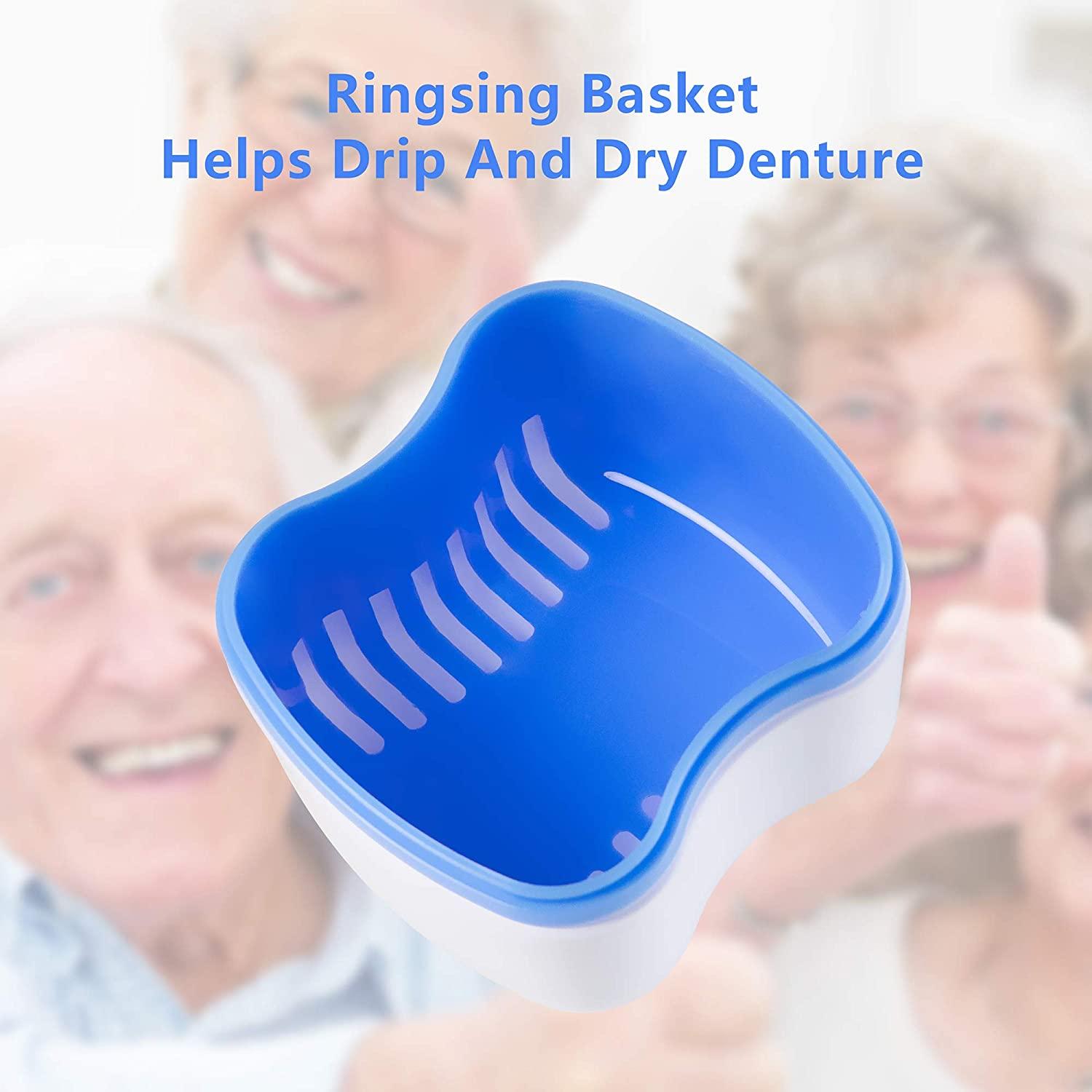 Strong Dark Blue Denture Case with Retainer Brush and Cups Upgraded