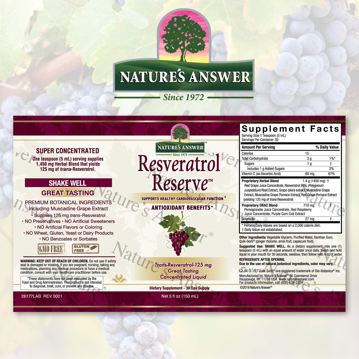 Nature's Answer Resveratrol Reserve AlcoholFree 5oz Antioxidant