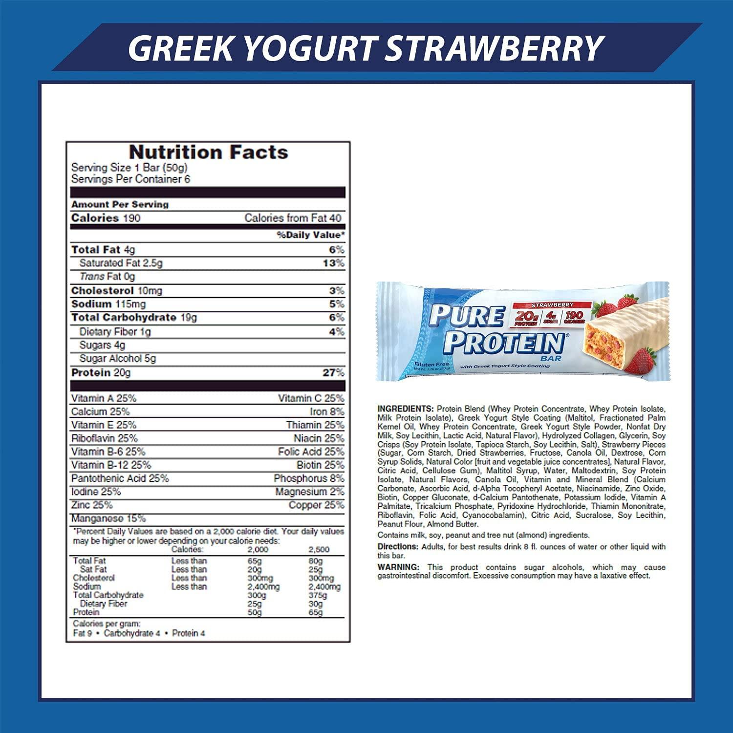 Pure Protein Strawberry Greek Yogurt Protein Bars 1.76 oz, 6 Count (2 Pack)