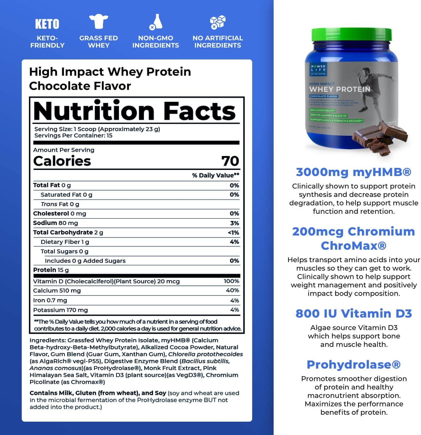 POWERLIFE Tony Horton High Impact Grass Fed Whey Protein with 3000 MG