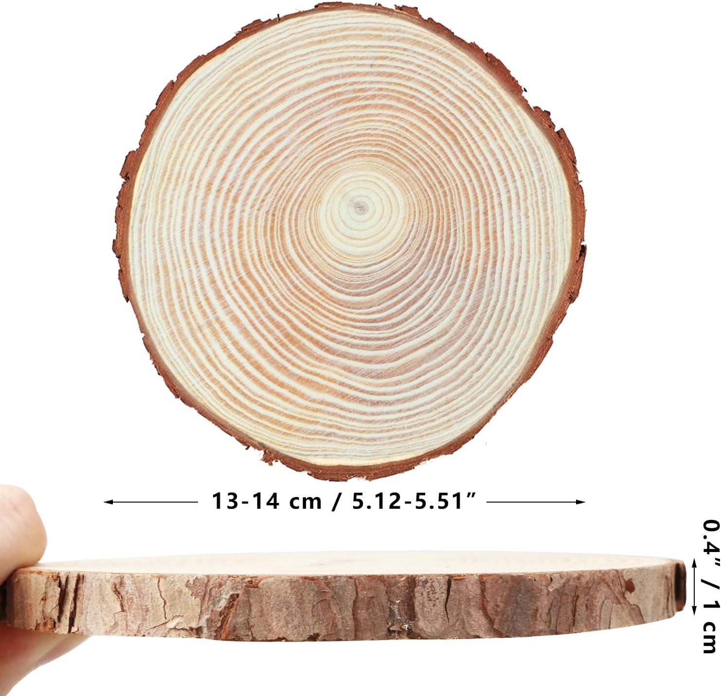 FSWCCK 17 PCS Unfinished Wood Slices 5.1-5.5 Inch Craft Wood kit Round Wood  Discs with Tree Bark Circles Crafts Christmas Ornaments Wood Slices  Centerpieces for Rustic Wedding Decoration