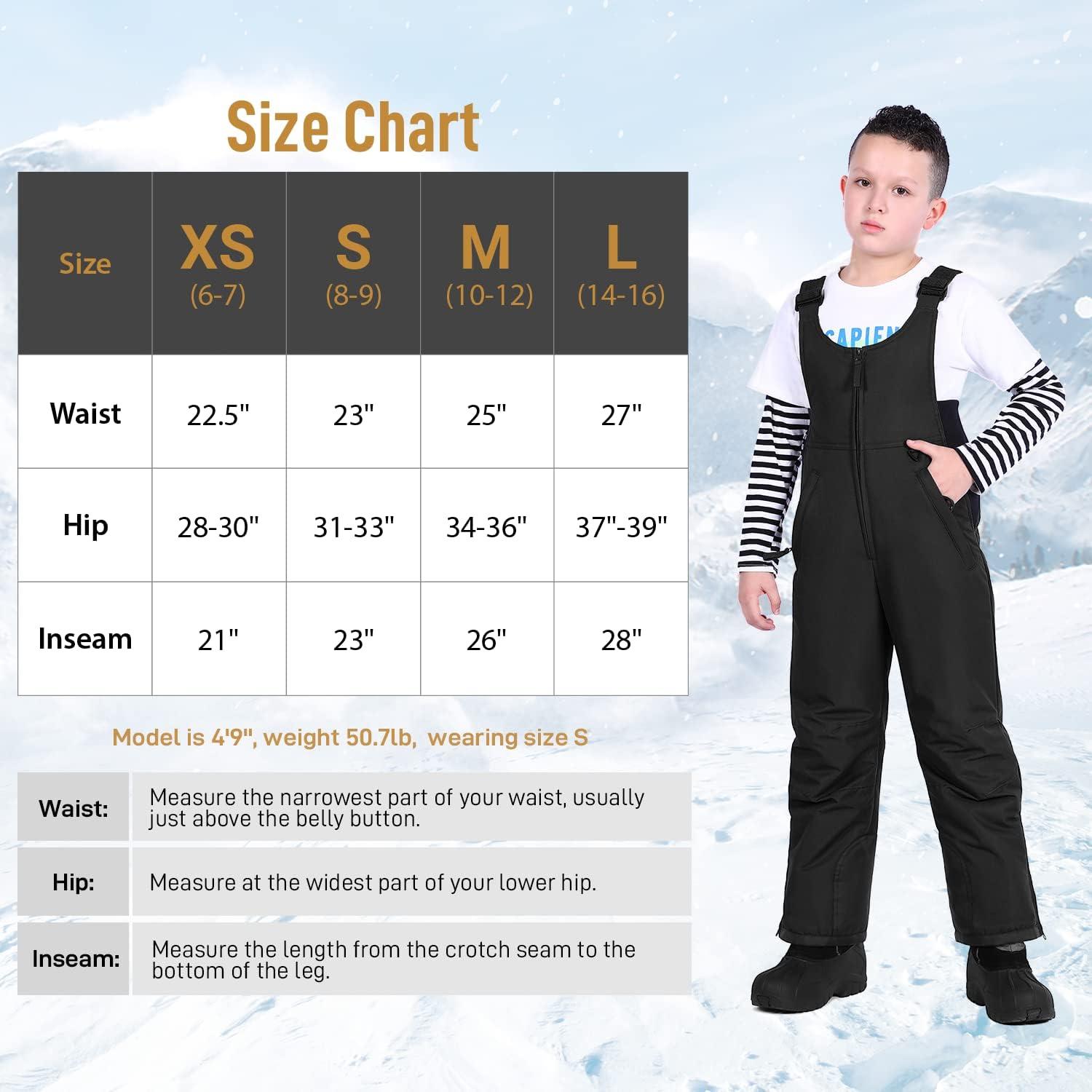 Sportneer Snow Bibs Kids Snow Pants Boys Ski Pants Insulated Youth Ski Bibs  Kids Girls Snow Overalls Large Black 1