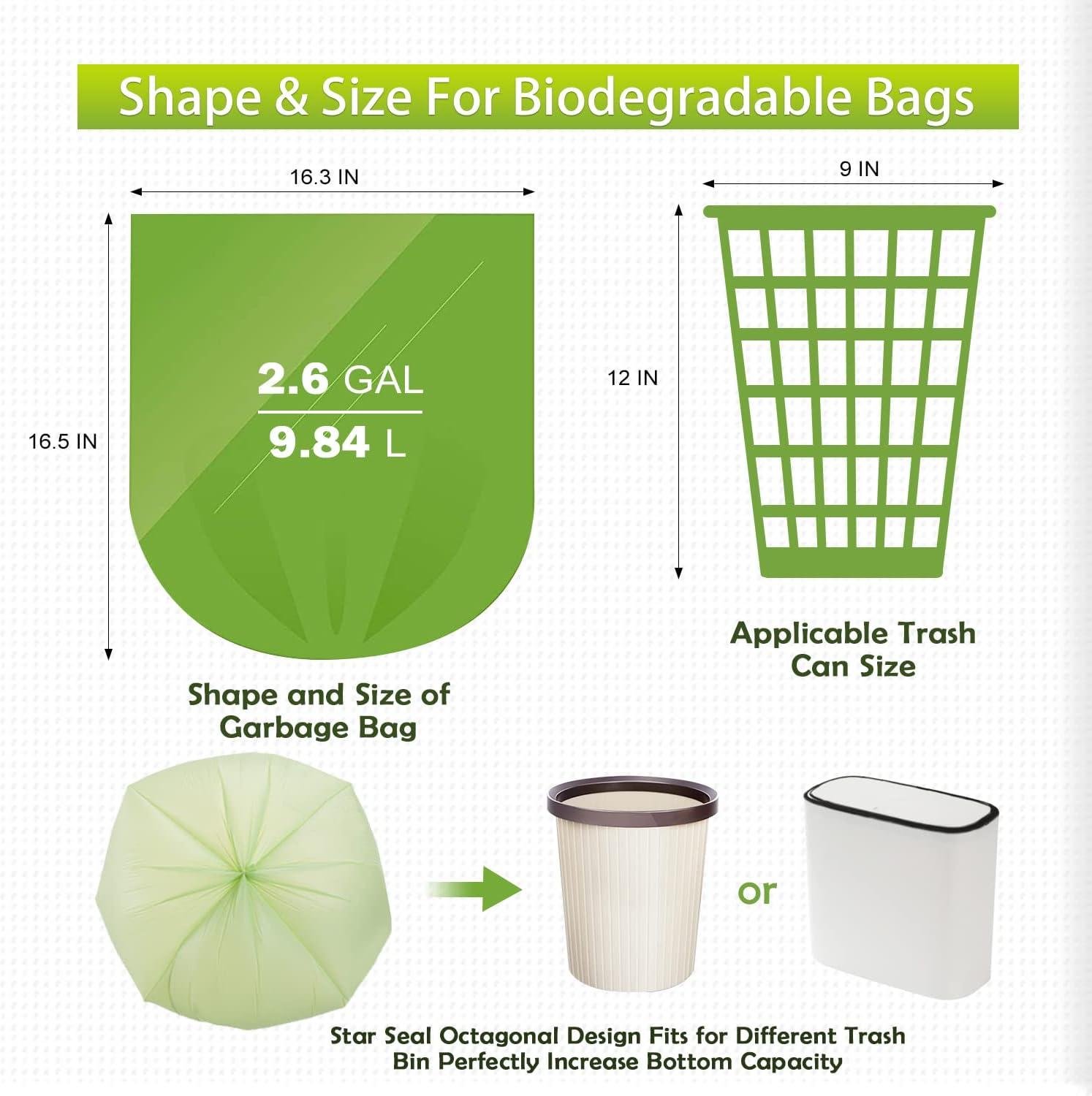 Small Garbage Bags 2.6 Gallon Biodegradable Trash Bags for