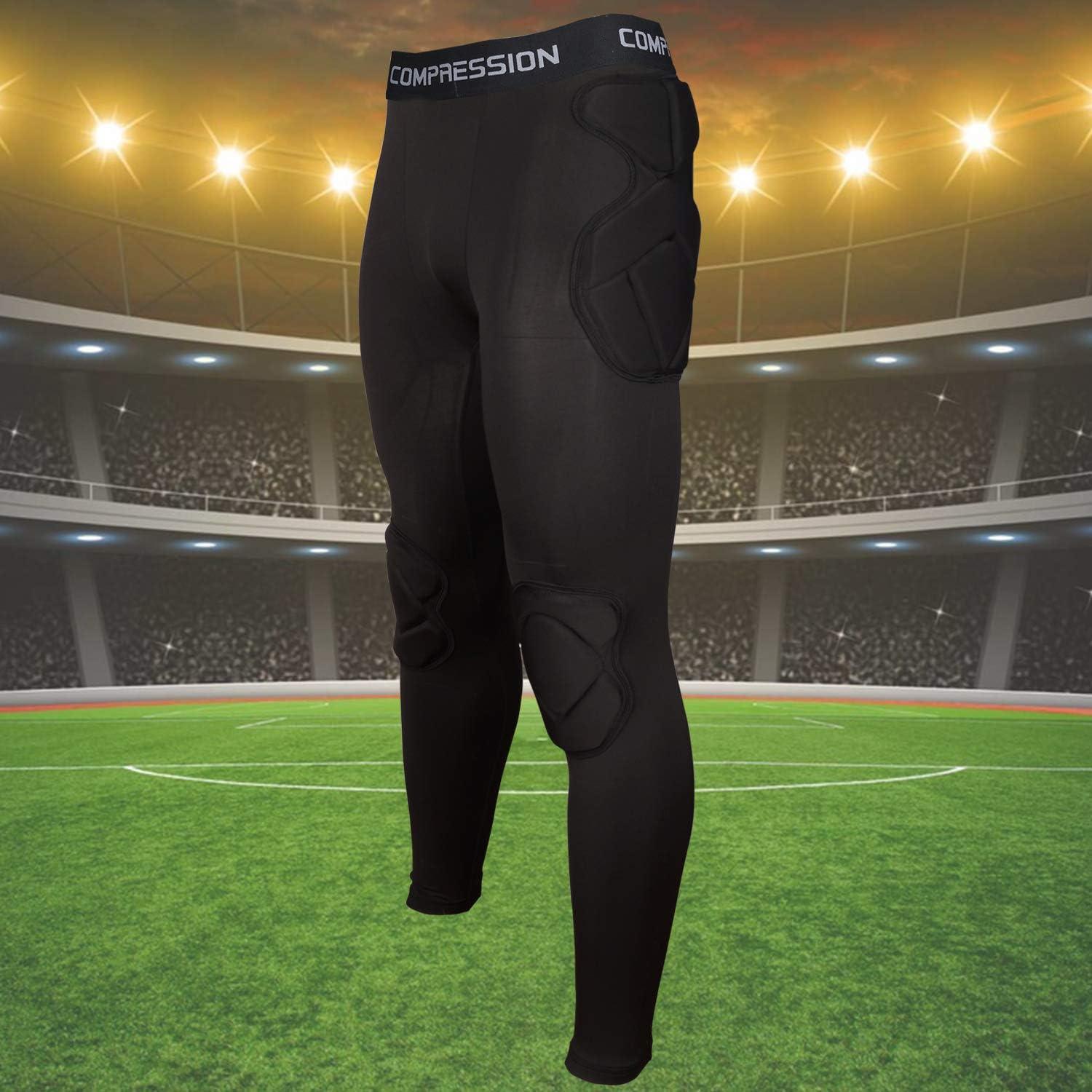 Shinestone Adult Men's Goalkeeper Armor BodyShield Padded Compression Shirt  Pants and Short with Sponge Protector Black Pants-02 X-Large