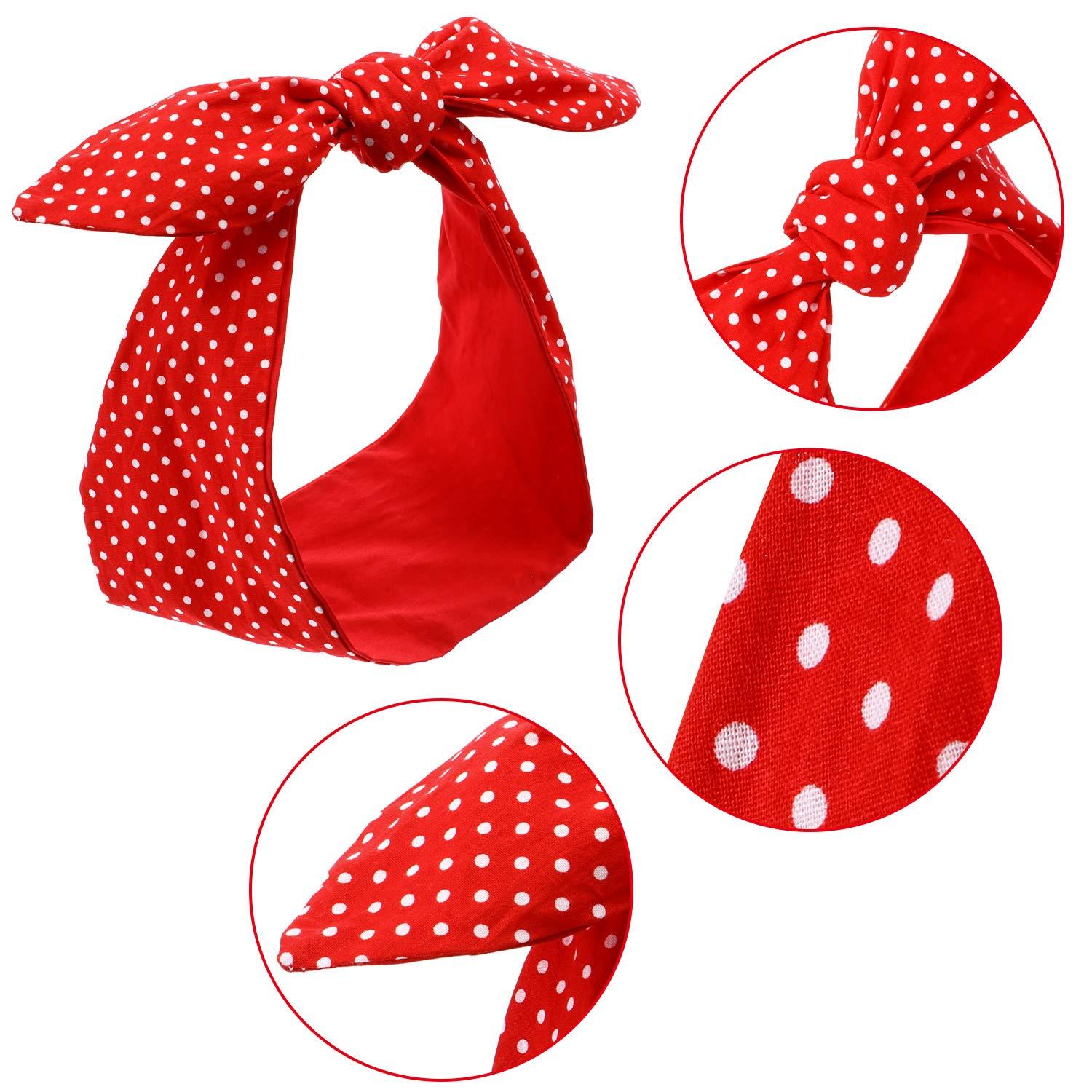 2 Pcs Retro Polka Dot Head Scarves – 1940s Land Girl Style Bow Headbands For Women, Red & Black Boho Vintage Accessory