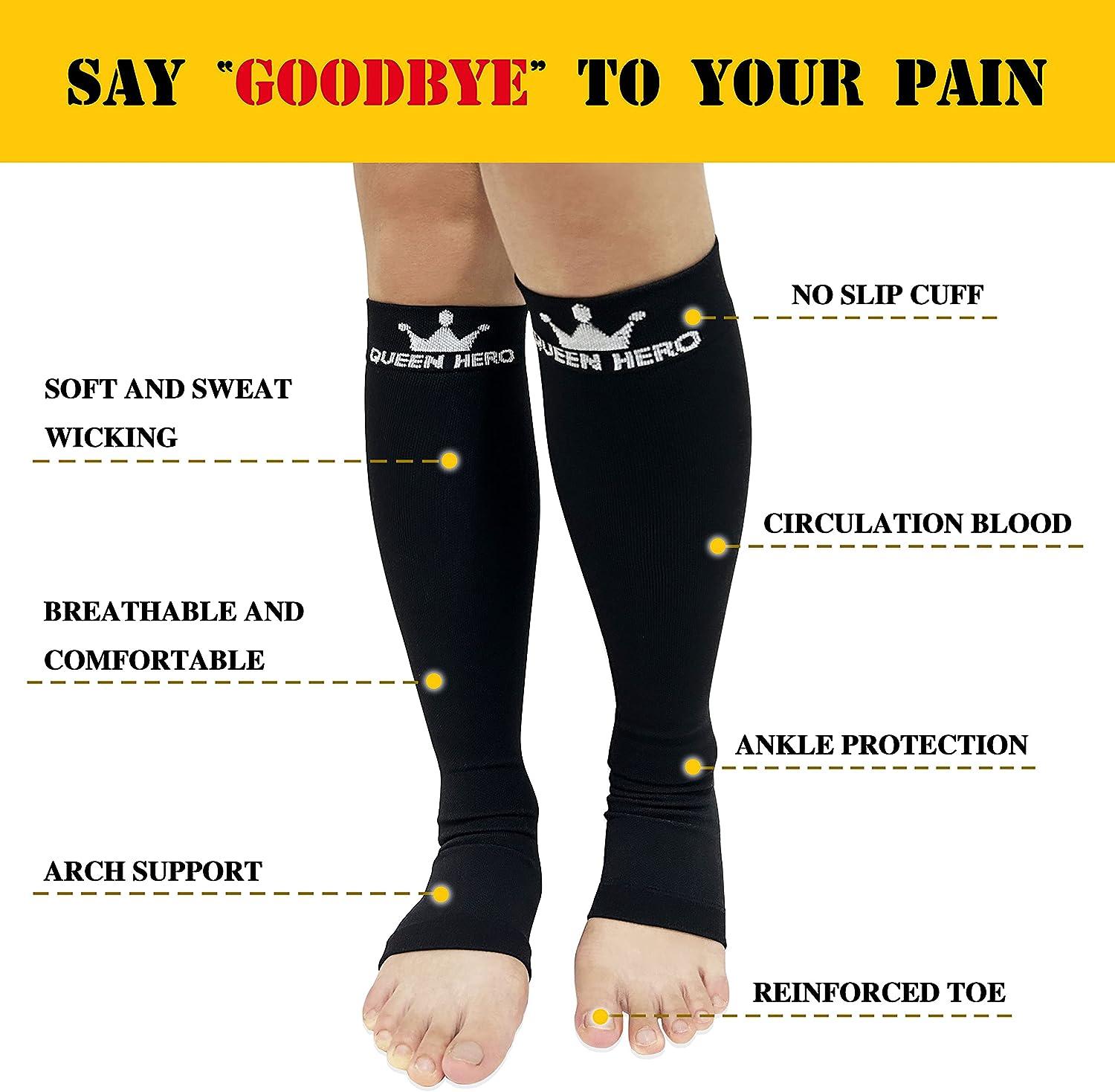 WHOTAY 2 Pairs Plus Size Toeless Compression Socks Wide Calf For