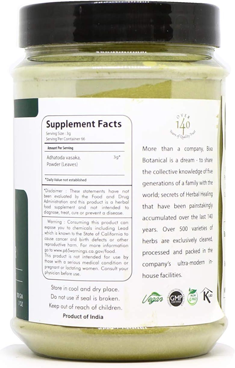 Vasaka Leaf Powder Potent Bronchodilator Herbal Supplement (7 Oz / 200g)