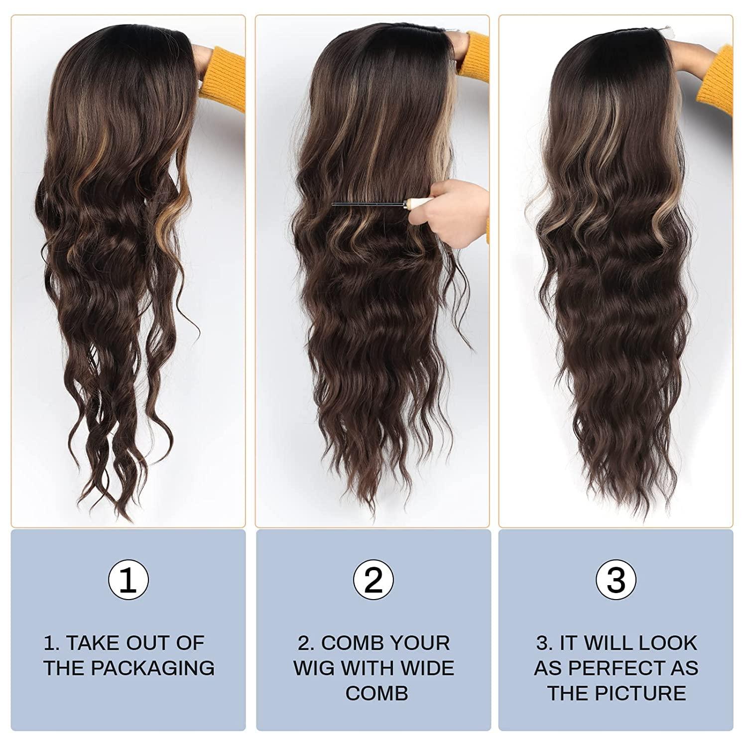 28 Inch Blonde Highlight Body Wave Synthetic Wig | Heat Resistant Long Hair  Wig for Women | Middle Part Brown Mixed Blonde Highlight Wig for Daily &  Party Use | Buy Now