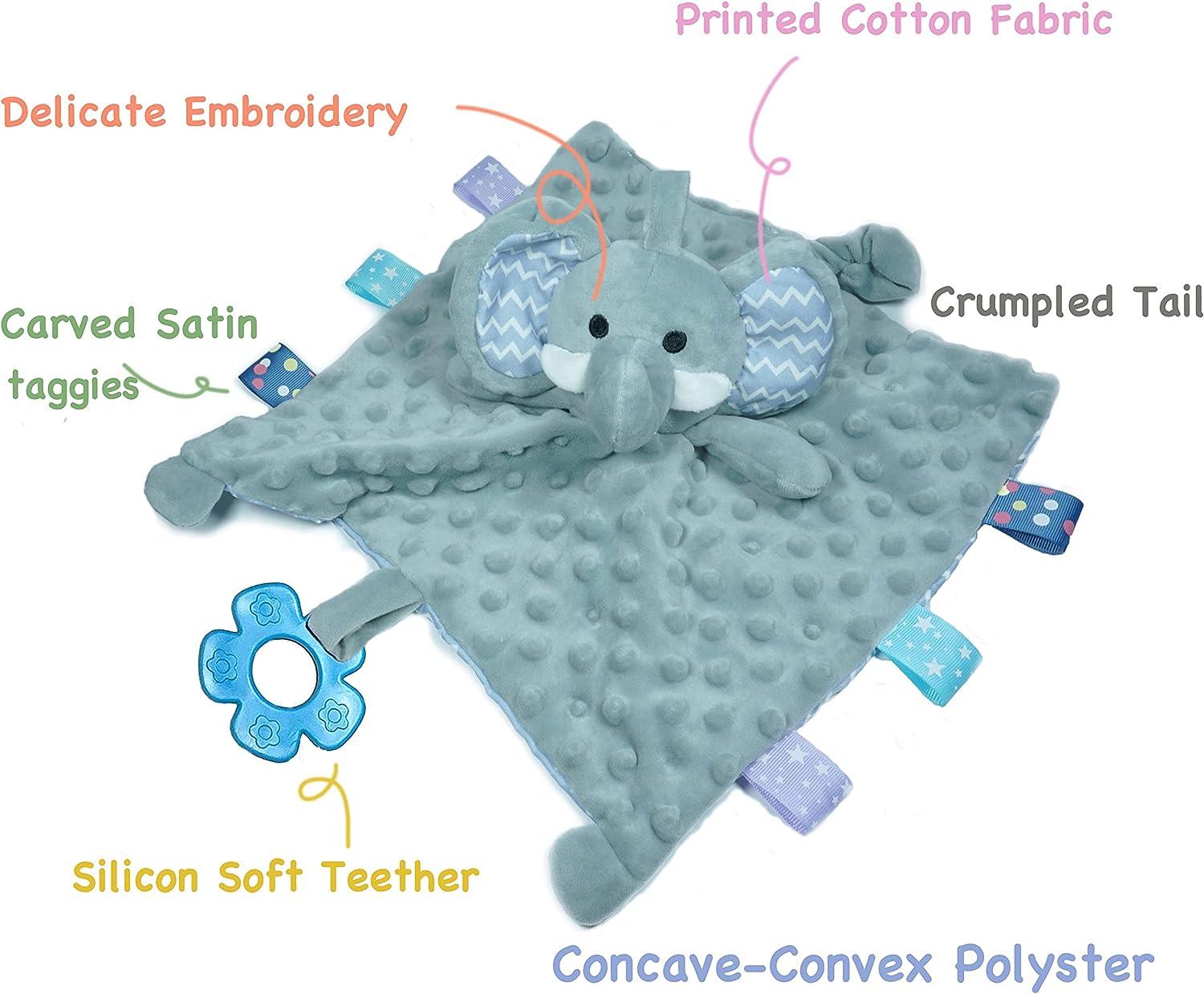 6-in-1 Sensory Baby Security Blanket With Crinkle, Rattle & Teether - Machine Washable Plush Lovey