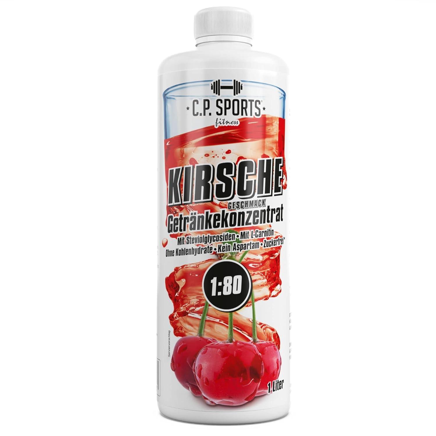 Buy C.P.Sports Sugar-Free Beverage Concentrate 1:80 - 80L Fitness Drink  with L-Carnitine & Vitamins - 1L Cherry Flavor + Dosing Pump -  International Shipping | Buy Now with Express International Delivery