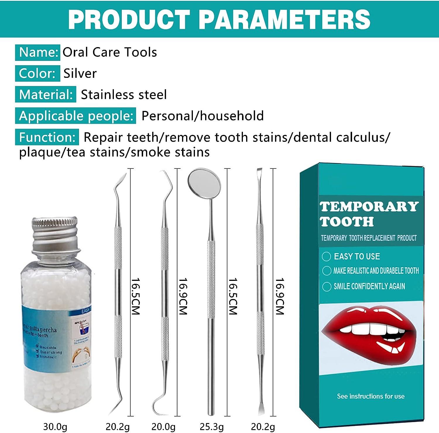 Temporary Teeth Repair Kit, Moldable False Teeth Tooth Repair Granules, Temp  Tooth Beads with 4 Dental Tools, Snap On Instant and Confident Smile