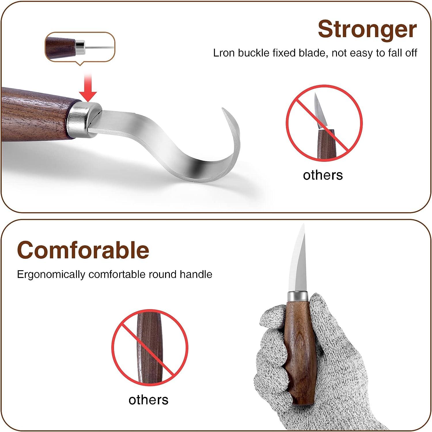 Wood Carving Tools 7 in 1 Wood Carving Kit with Carving Hook Knife Wood Whittling  Knife Chip Carving Knife Gloves Carving Knife Sharpener for Beginners  Woodworking kit Brown 7 in 1