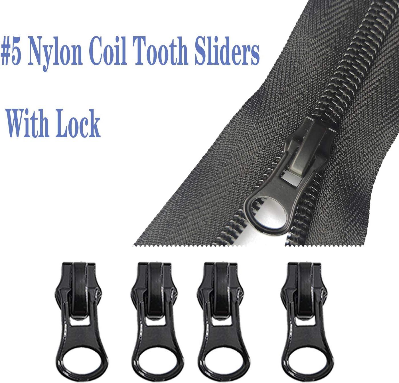  Zipper Repair Kit #5 Sliders with Pull 12 Pcs, Zipper Stops,  Replacement Zipper Head Bottom Stop and Top Stop, Metal Plastic and Nylon  Coil Zippers,Fix Zipper On for Repairing Coats,Jackets,Crafts.