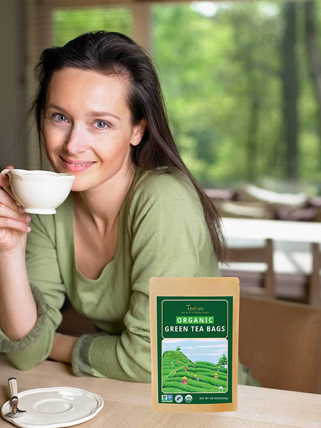 TeeLux Organic Green Tea Bags 100 Count Super Antioxidant Green Tea