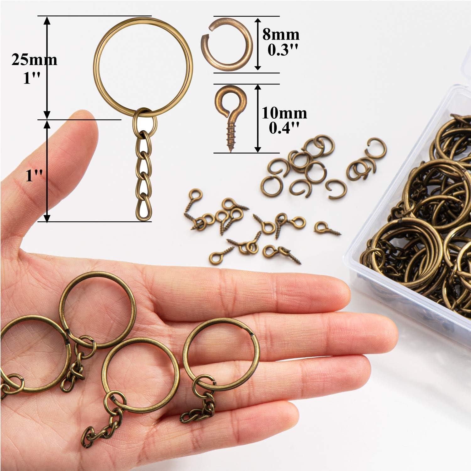 100Pcs Keychain Rings 1 Inch/25mm Silver Key Chain Rings with 100Pcs Jump  Rings and 100Pcs Screw Eye Pins Bulk for Crafts