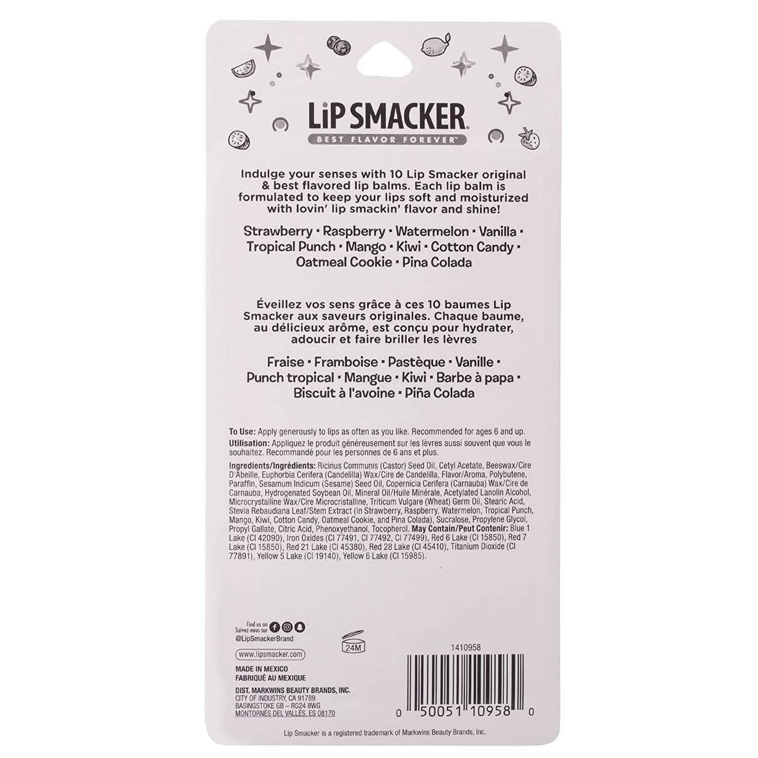 Lip Smacker 10-Piece Lip Balm Party Pack - Oatmeal Cookie, Vanilla ...