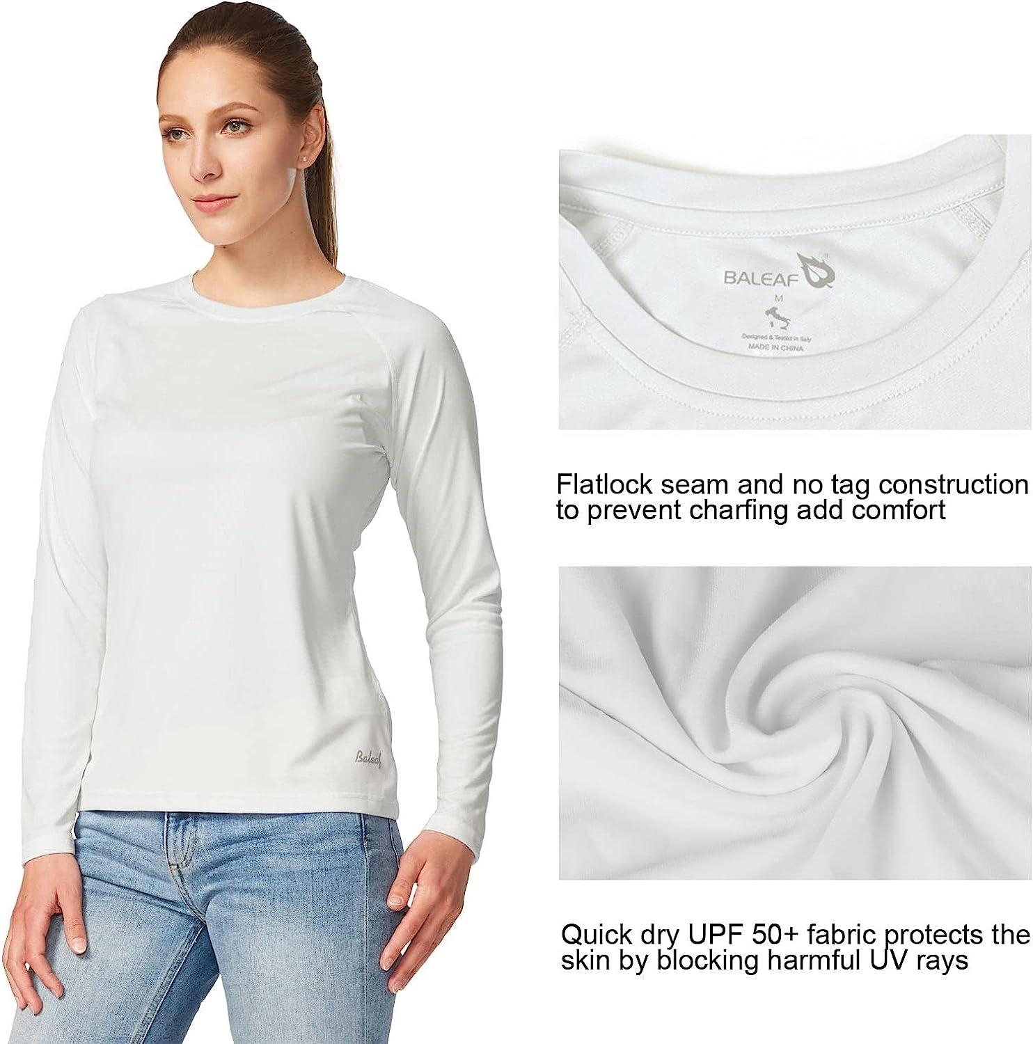 BALEAF Women's Long Sleeve Shirts UPF50+ Sun Protection Quick Dry Hiking  Fishing Round Neck Medium A01-white