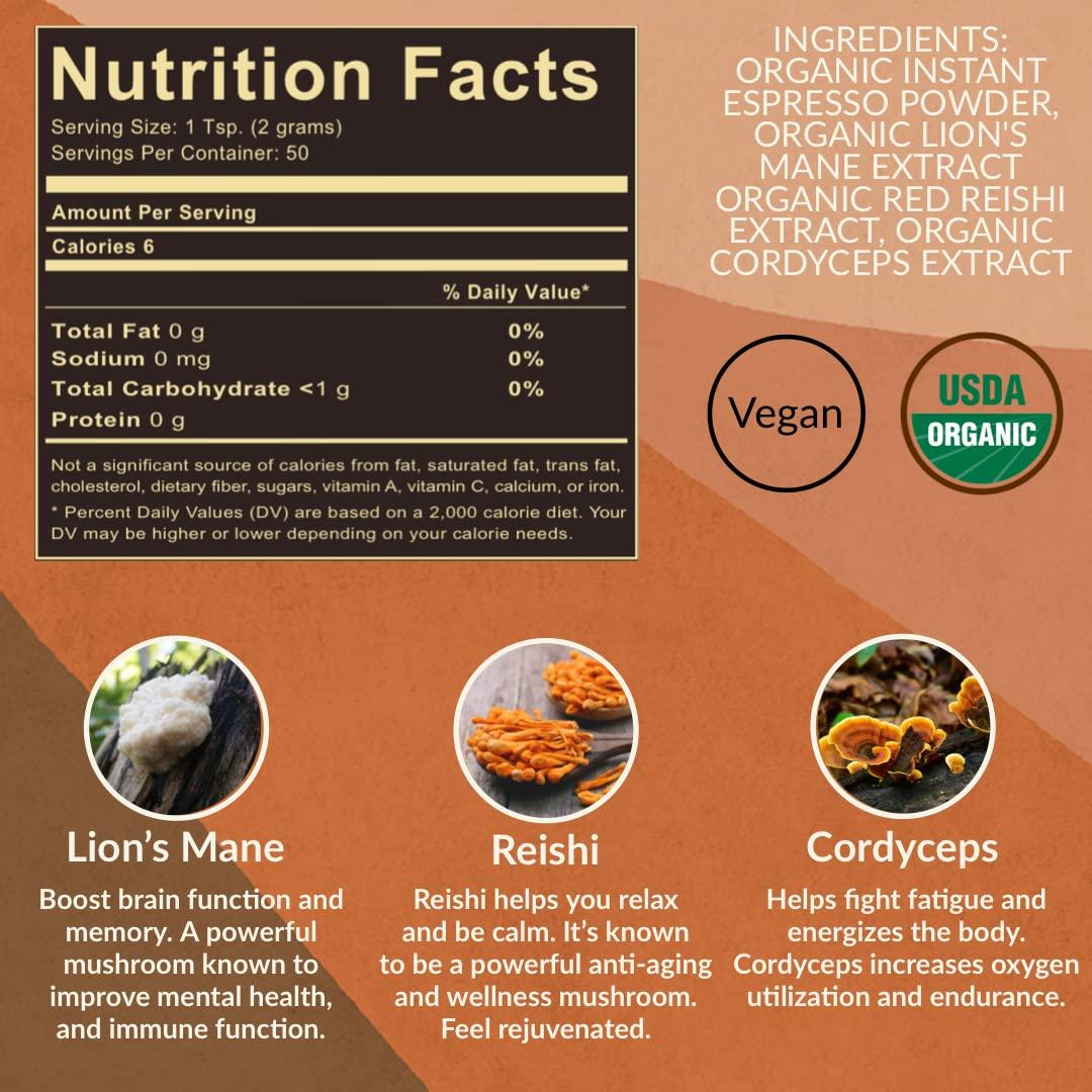 Adaptogenic Mushroom Espresso Coffee w/ Organic Lions Mane, Reishi