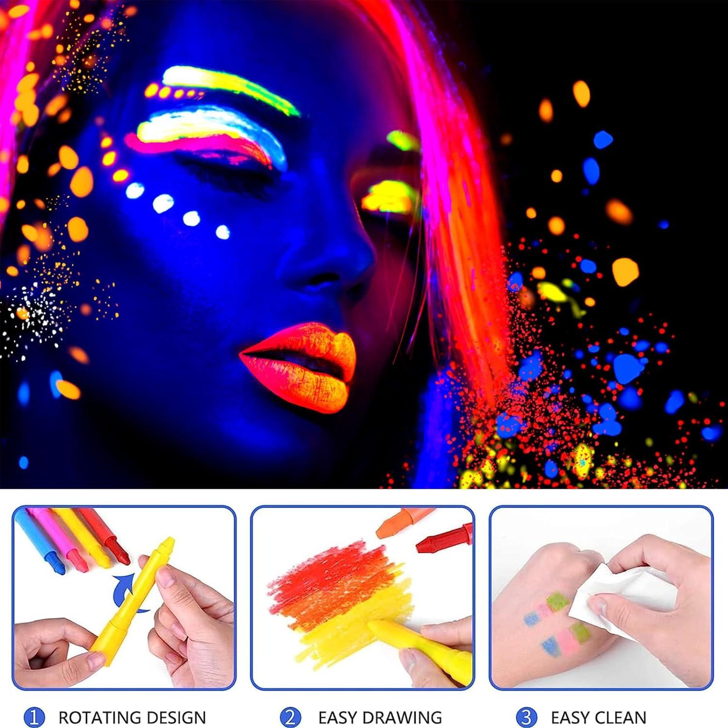 Neon Face Paint and Body Paint Stick 6 Colors UV Blacklight Neon
