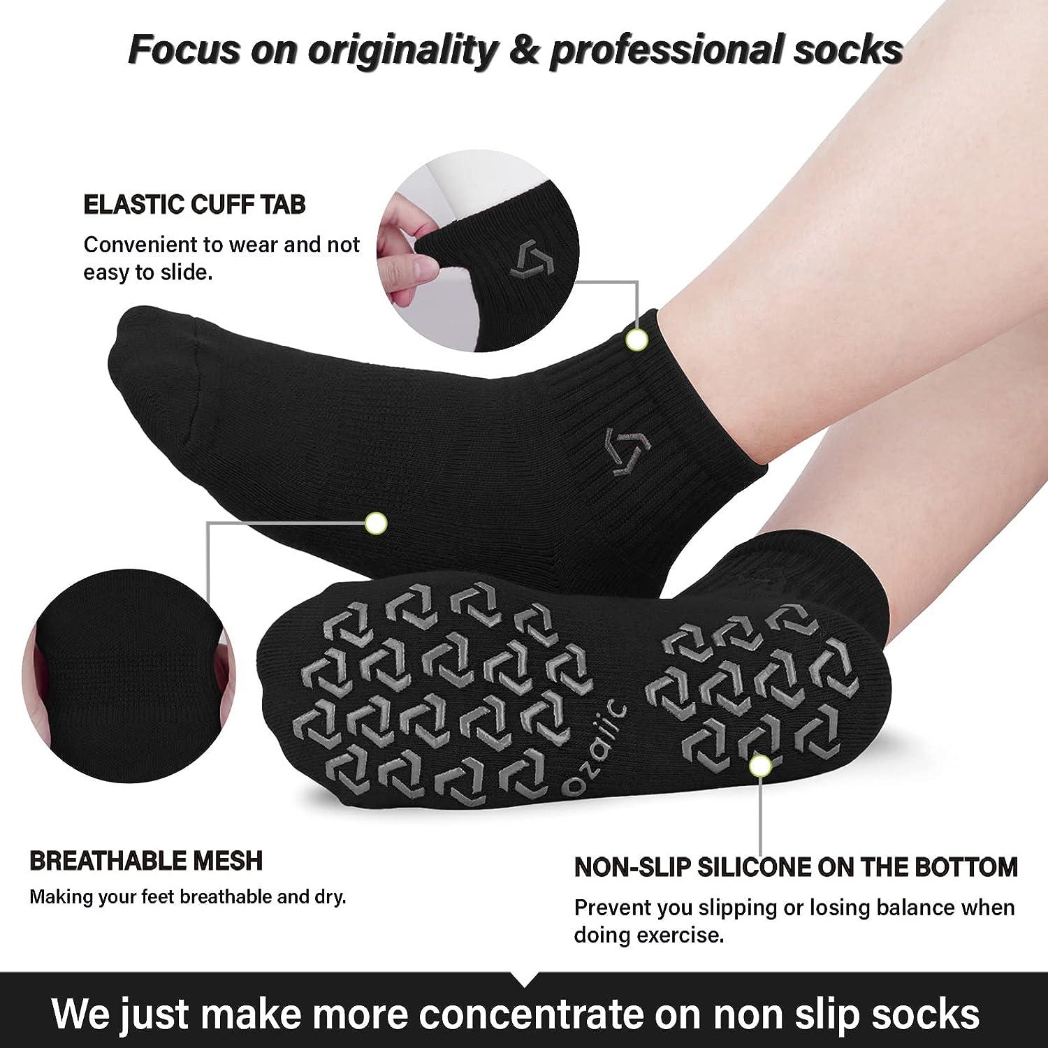 Ozaiic Non Slip Grip Socks for Yoga Home Workout Pure Barre, Pilates,  Hospital, Ideal Cushion Socks for Men and Women Large 3 Pairs-black