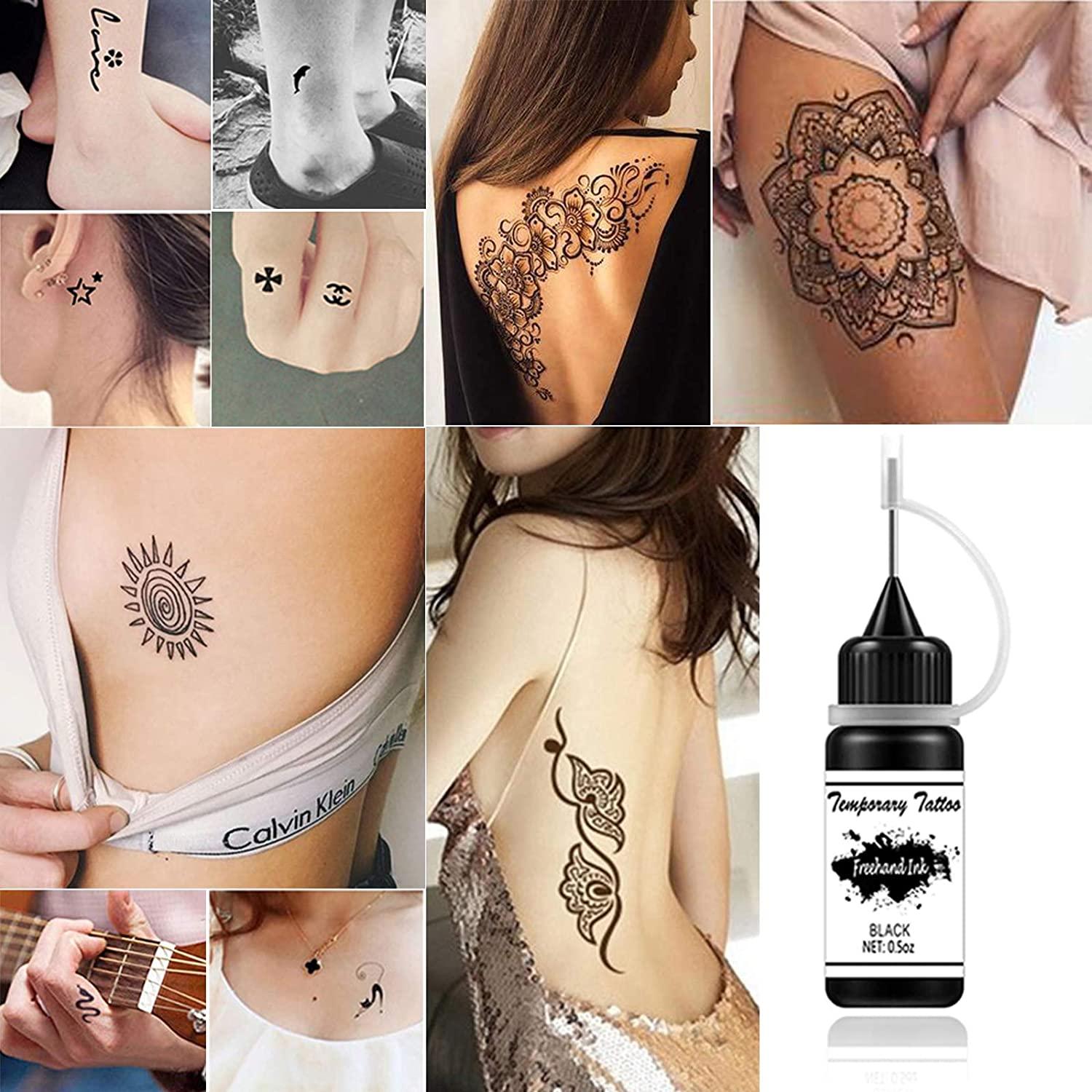 YKLWNN Temporary Tattoo Kit, Semi Permanent Tattoo Ink Freehand Gel, 63 Pcs  Temp Tattoo Stencils DIY Fake Freckles Face Body Art Paint Fake Tattoos for  Women Kids Men Body Markers - 6
