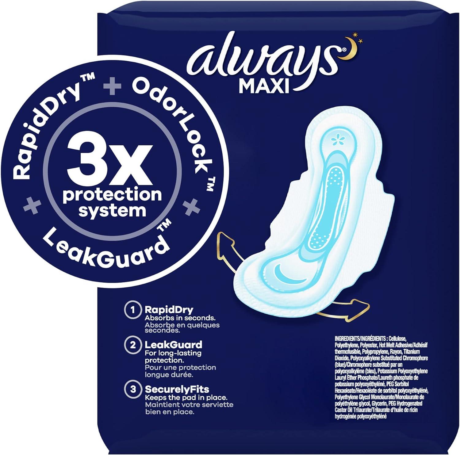 Save on Always Maxi Pads Overnight Extra Heavy Flow with Flexi-Wings Size 5  Order Online Delivery