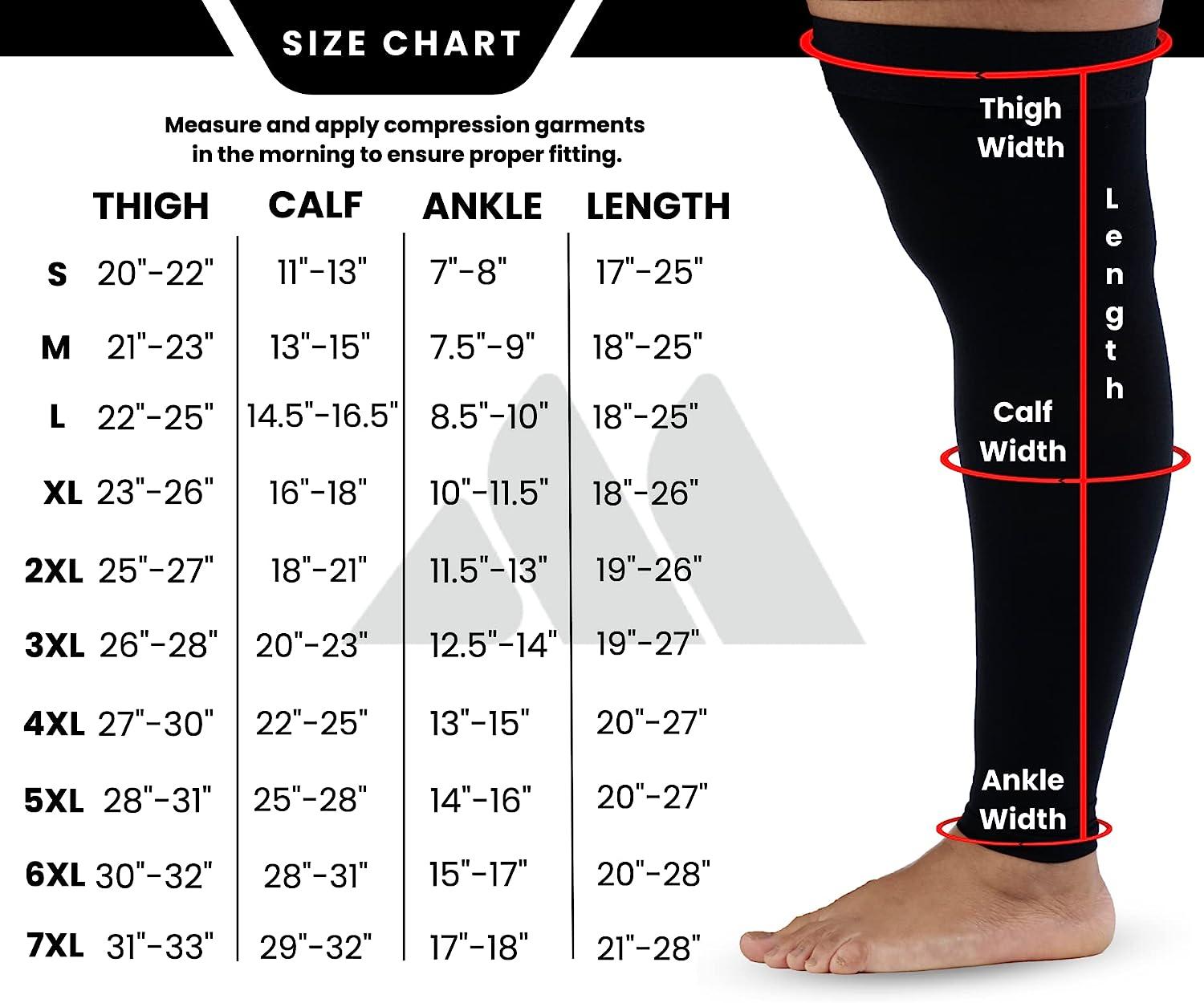 Mojo Compression Socks - 7XL Thigh-High Stockings with Grip Top for Relief  from Varicose Veins, Lymphedema, and Swelling - Black, Extra Wide Ankle,  Calf & Thigh Plus Size A609BL10 - Medical Compression