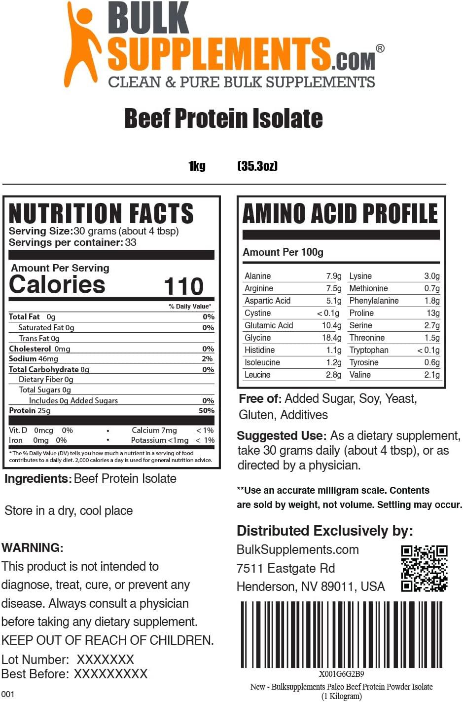 BulkSupplements Beef Protein Isolate 1kg Clean, DairyFree, Keto